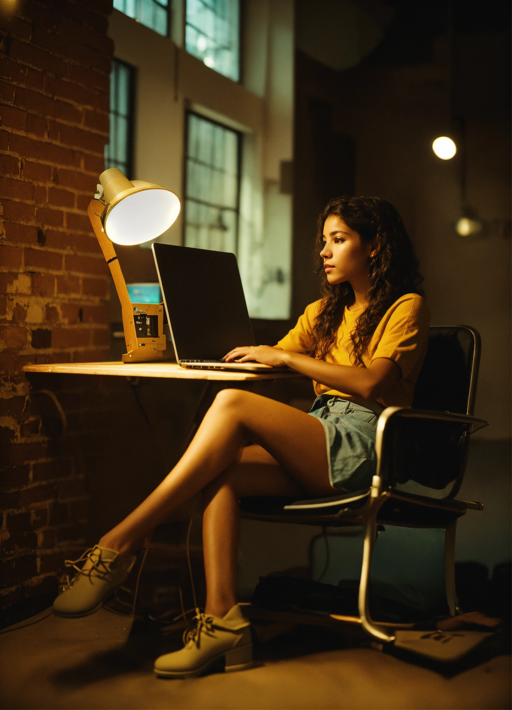 Lexica - A Brazilian girl sitting in a chair in front of a laptop ...