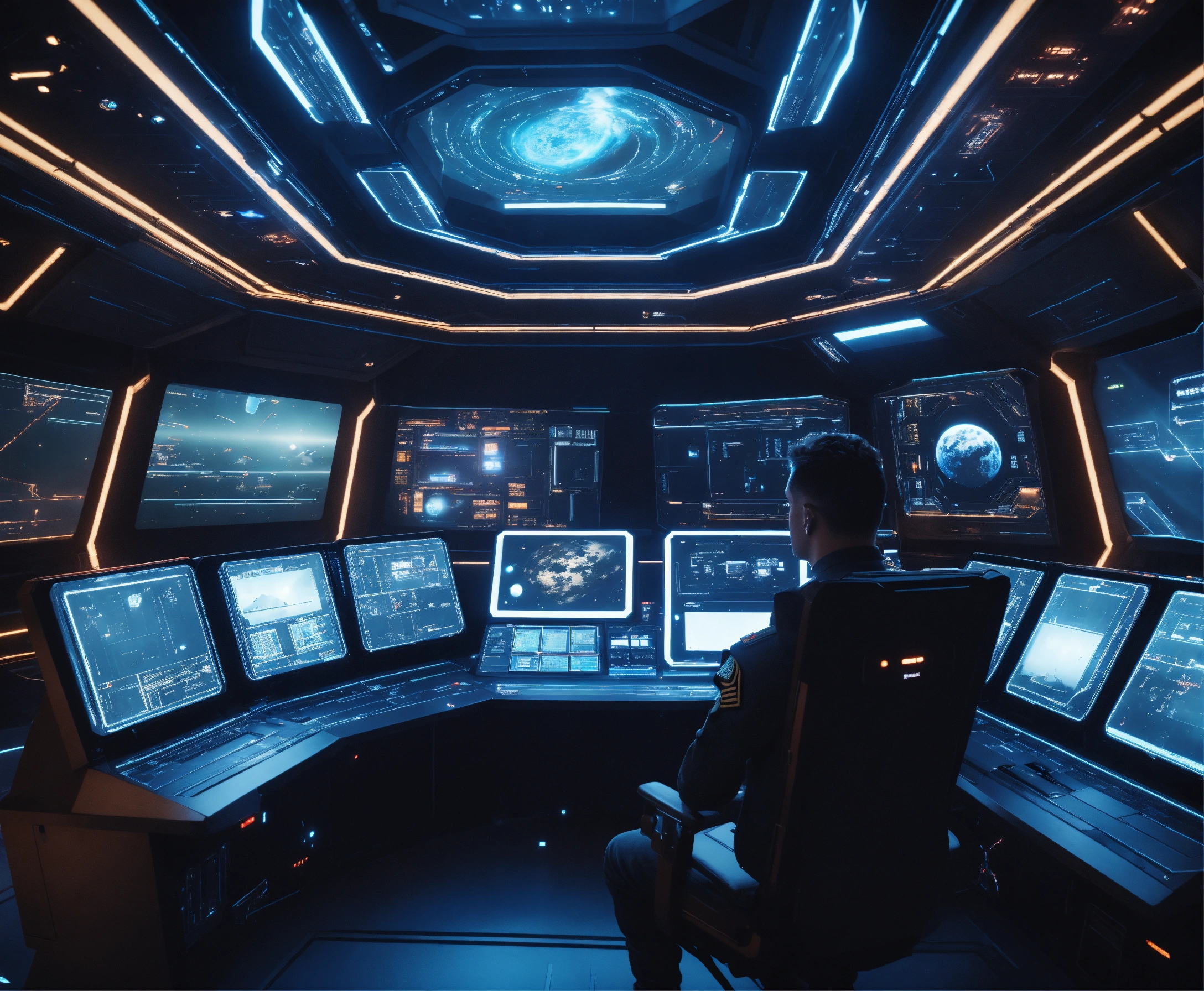 Lexica - Man Star Federation General in a large hi tech command center ...