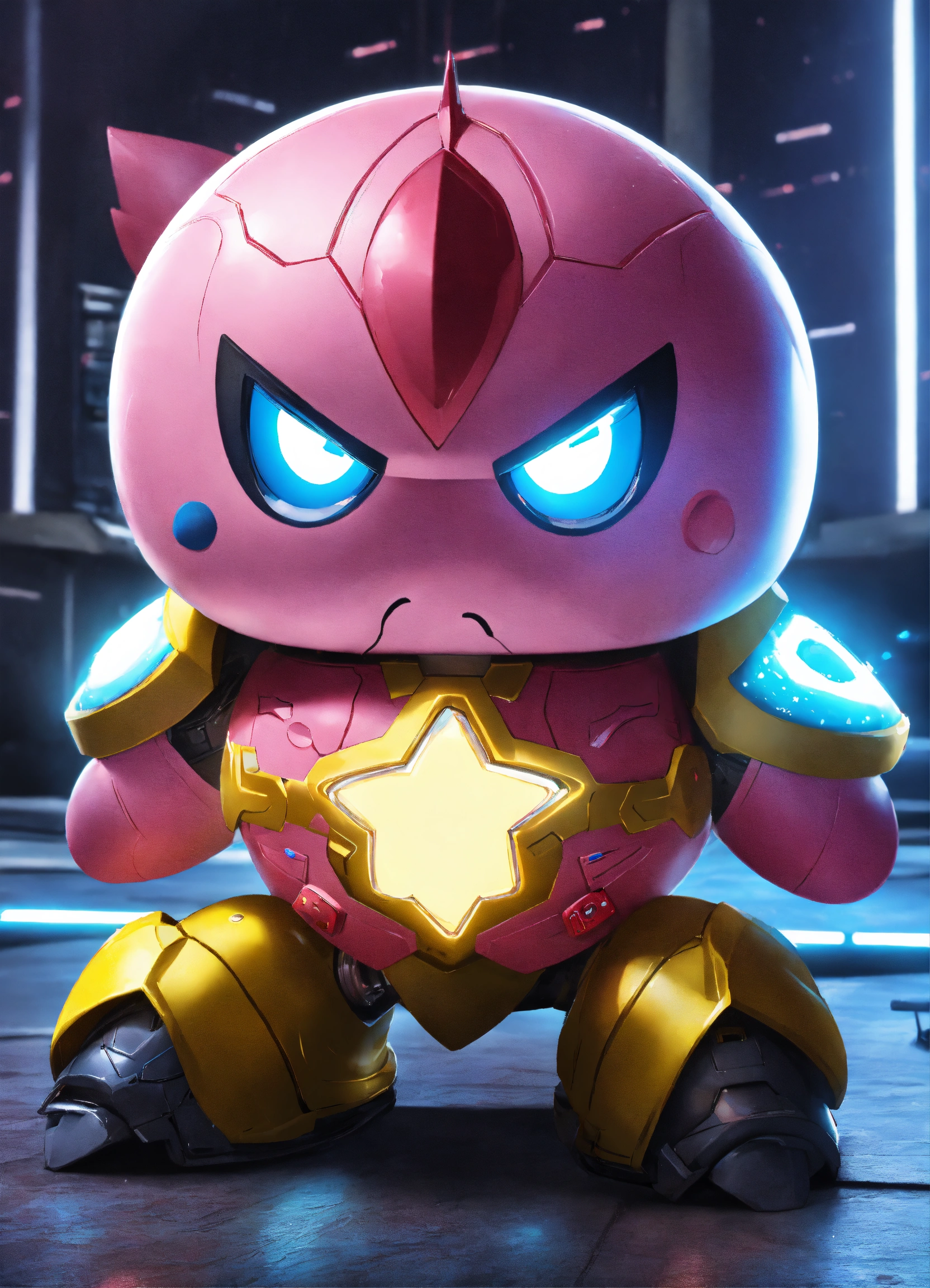 Lexica - A real photo of Cute Cyber Kirby lightning angry