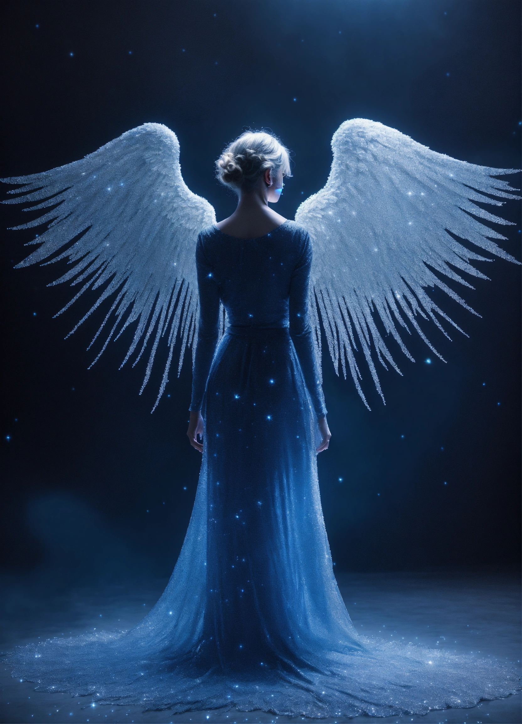 Lexica - Photoshoot of a ghost sad angel silhouette made of a million ...