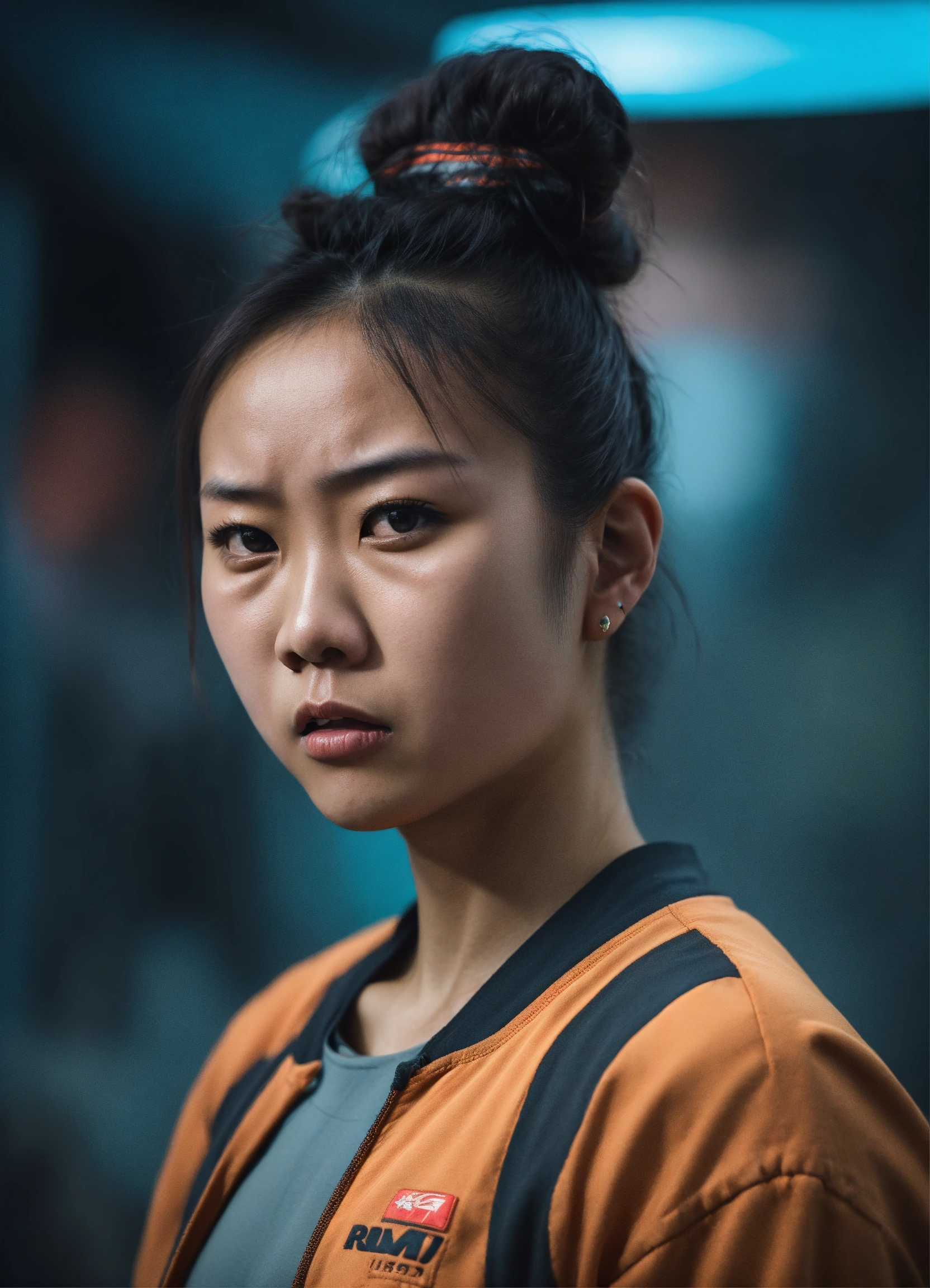 Lexica - An ultra detailed photo of an ugly angry 20 years old Asian girl,  with menacing traits, with a little bun in the hair, with very angry  expre...