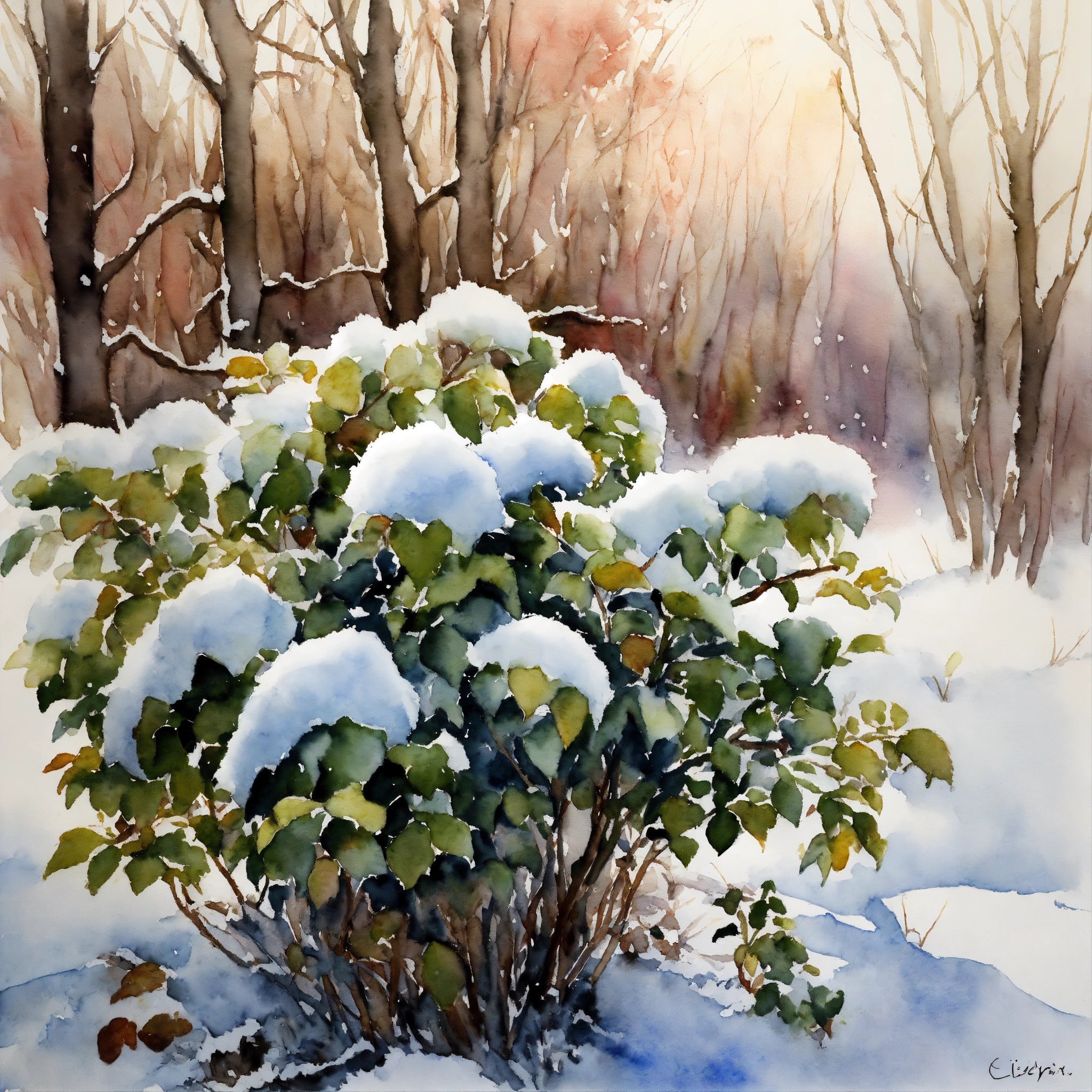 Lexica - White background, a bush covered with snow, realism, sharp ...