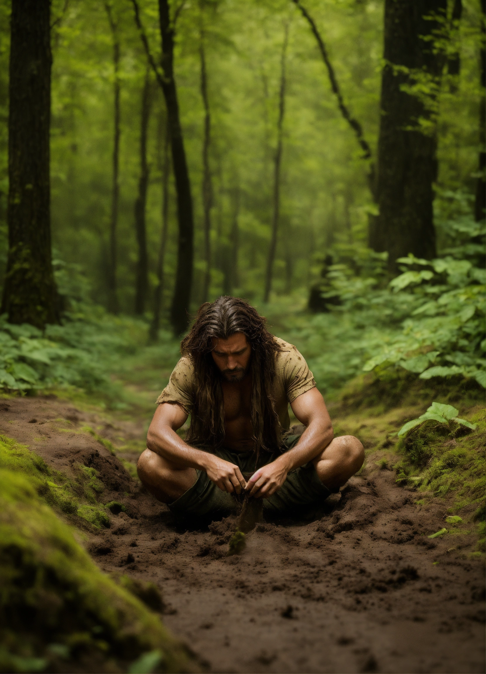 Lexica - A man lying on the dirt floor, trYING TO GET up but his hair ...