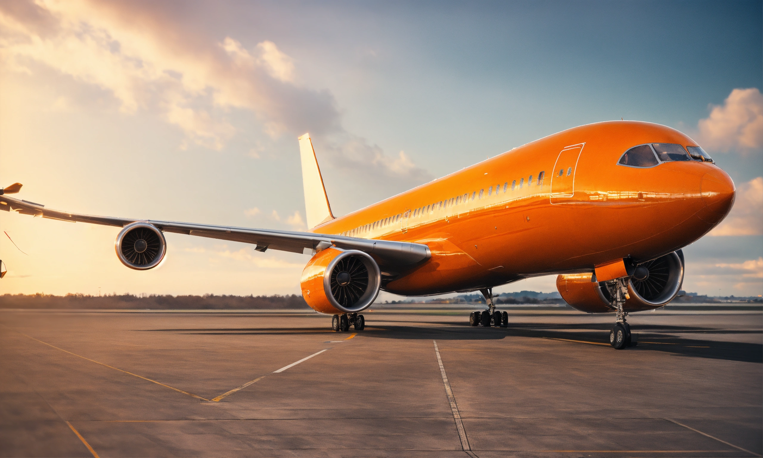 Lexica - Modern airplane, orange color, made of glass, touchdown