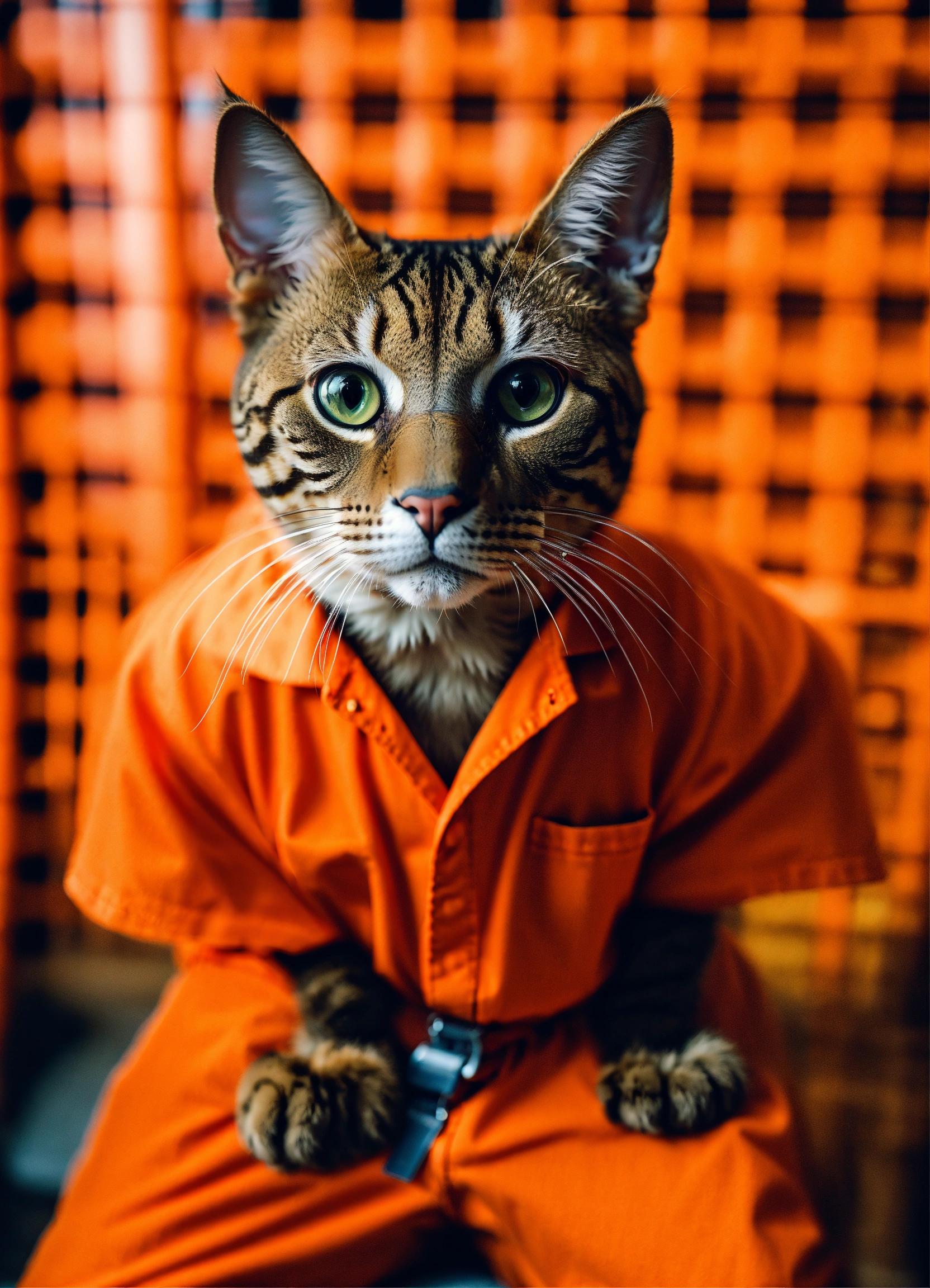 Lexica - A humanoid havana brown cat wearing inmate orange jumpsuit ...