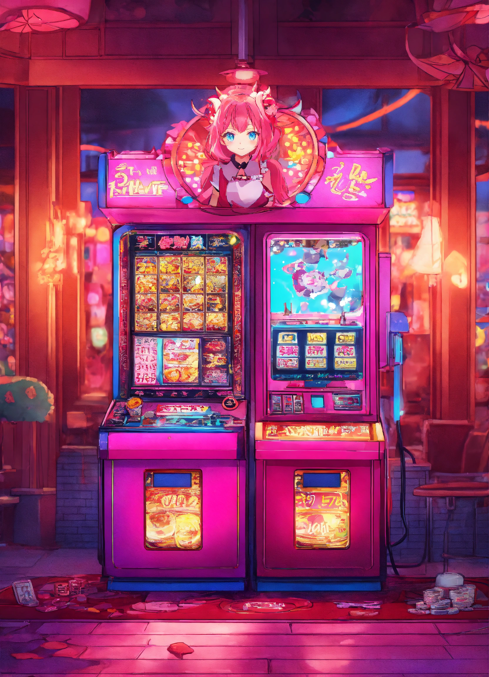 Lexica - Kawaii Anime characters devil slotmachine location，8k and ...