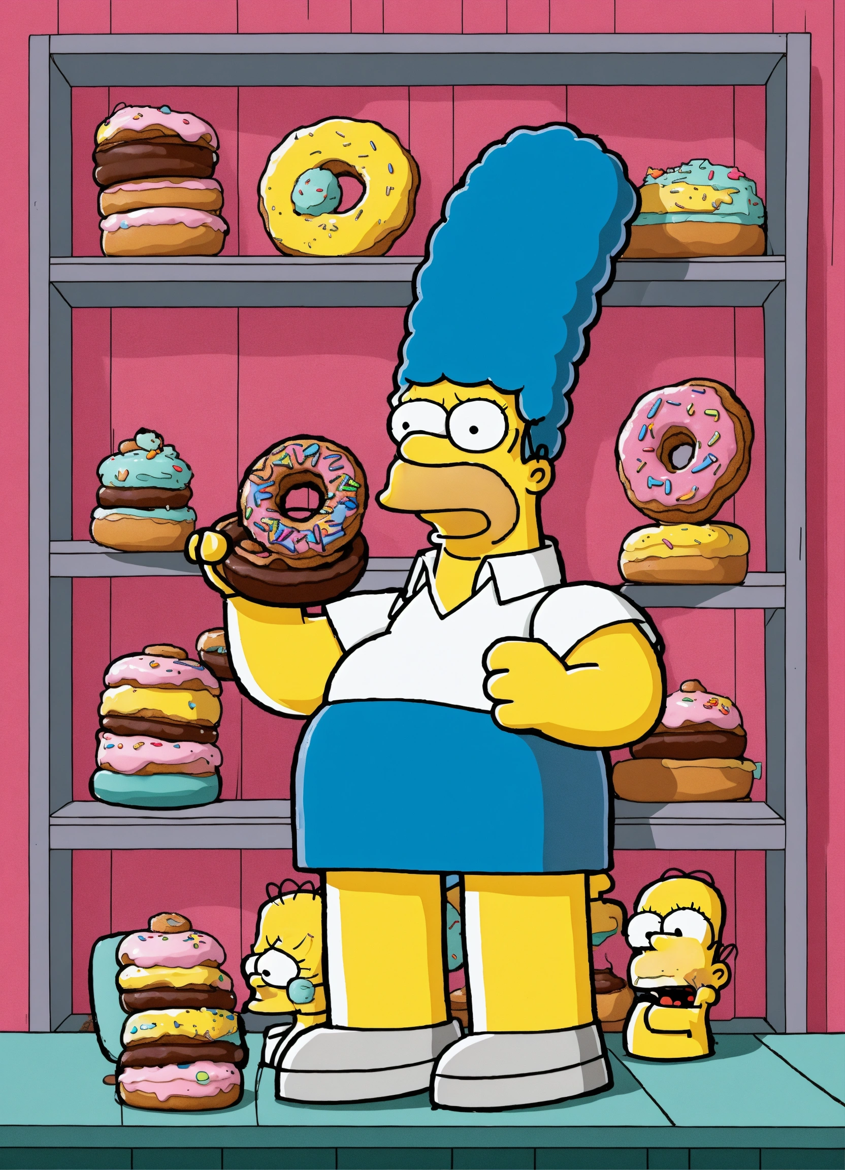 Lexica - Homer simpson frowning and looking at Marge. Marge is holding ...