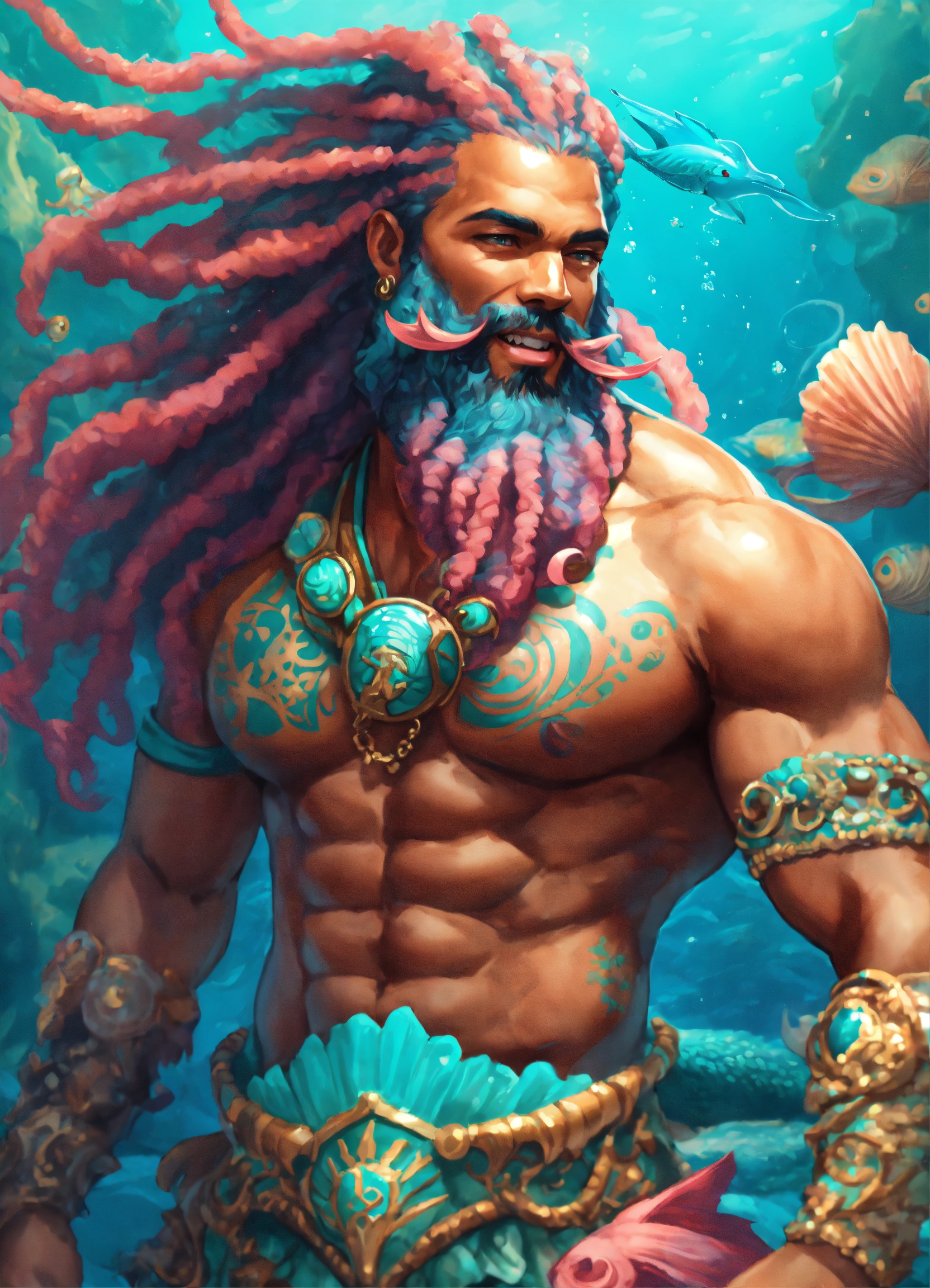 Lexica - A Buff Muscular Merman With Scales Blue Skintone With Pink 