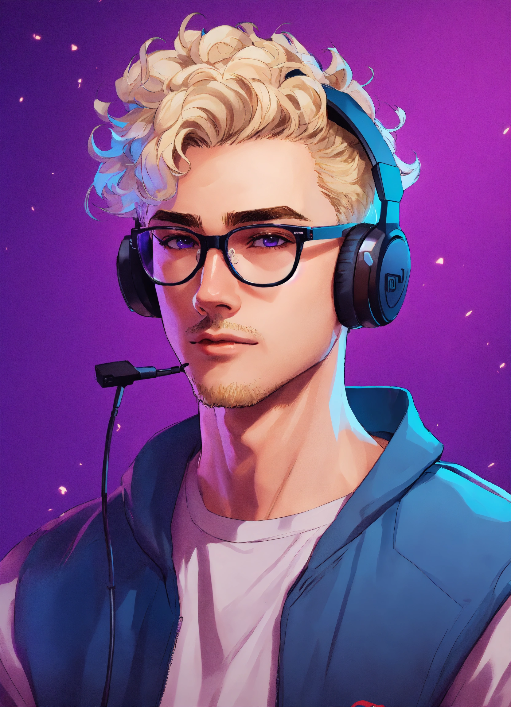 Lexica A Male Gaming Streamer Blonde Hair Clean Shaved Short Wavy Hair Wearing Blue Light