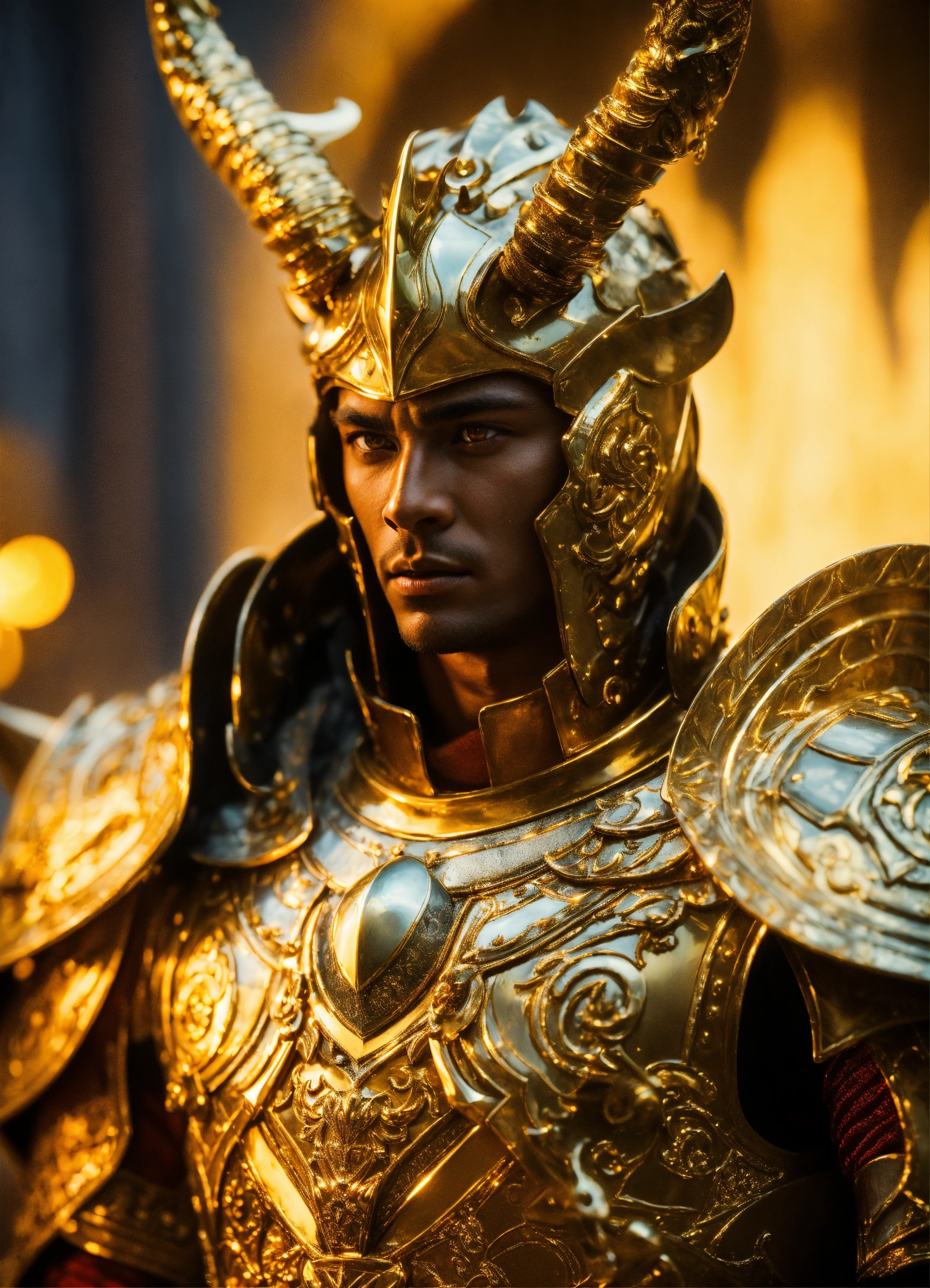 Lexica - High-definition portrait of a golden demon king with horns ...