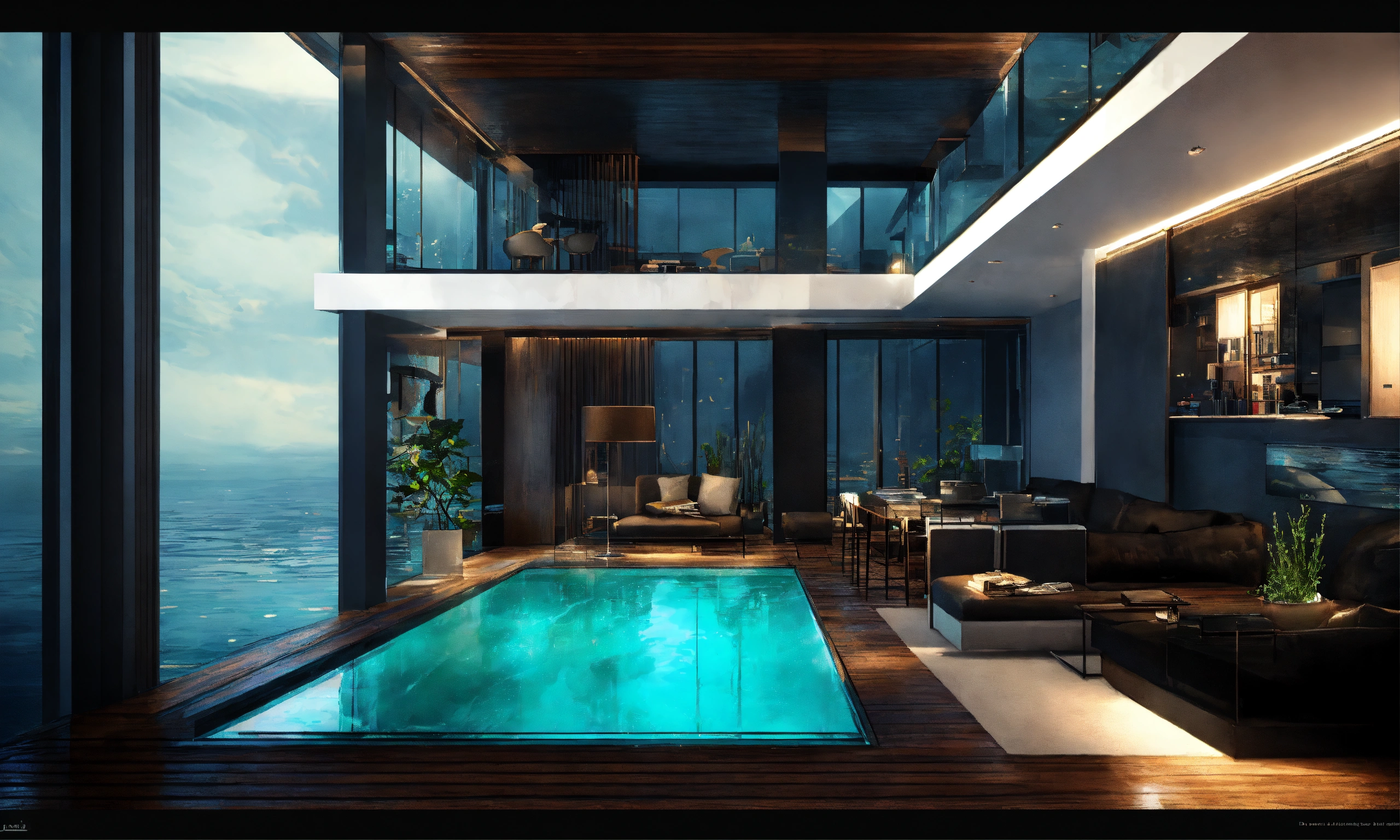 Lexica - Concept art of interior design underwater, dark modern ...