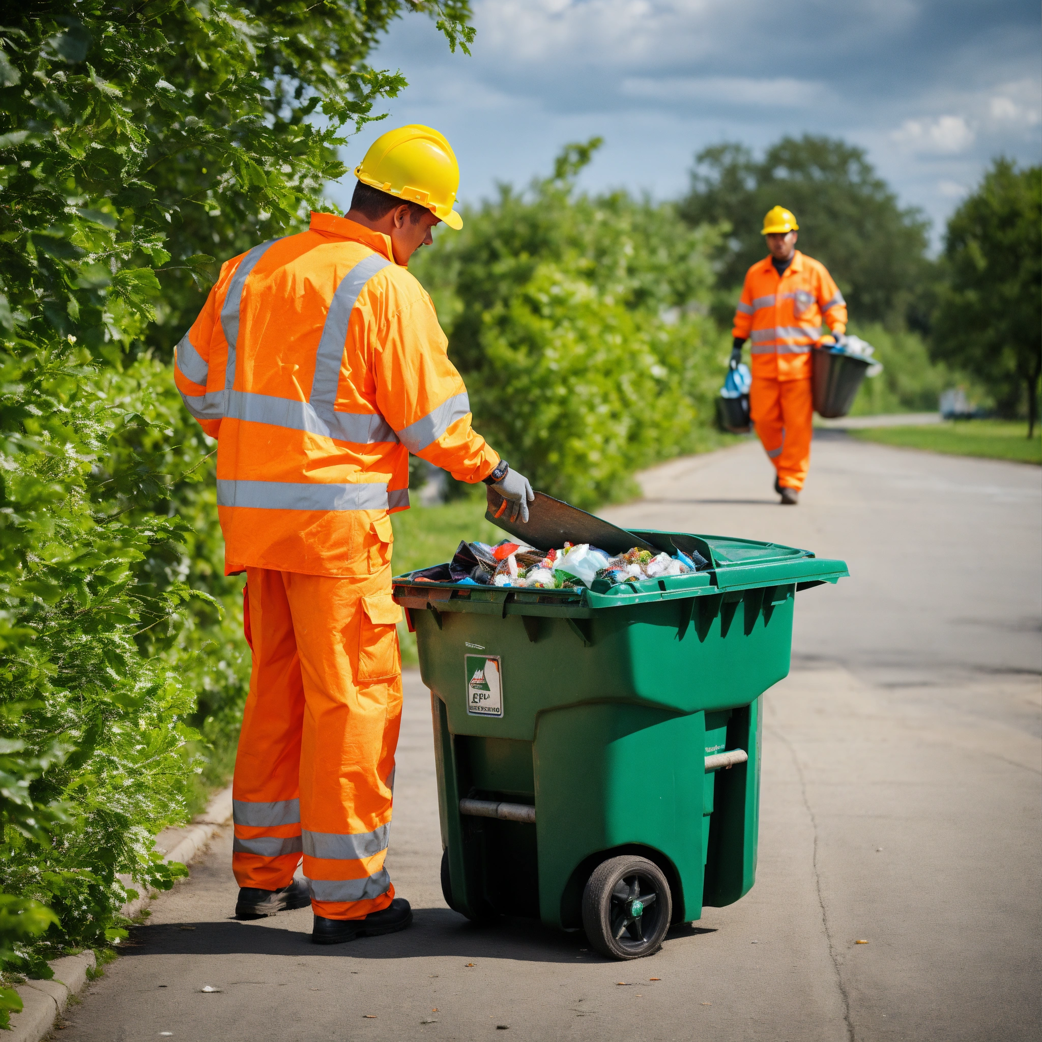 Lexica - Stock images of garbage men doing their job in high-visibility ...