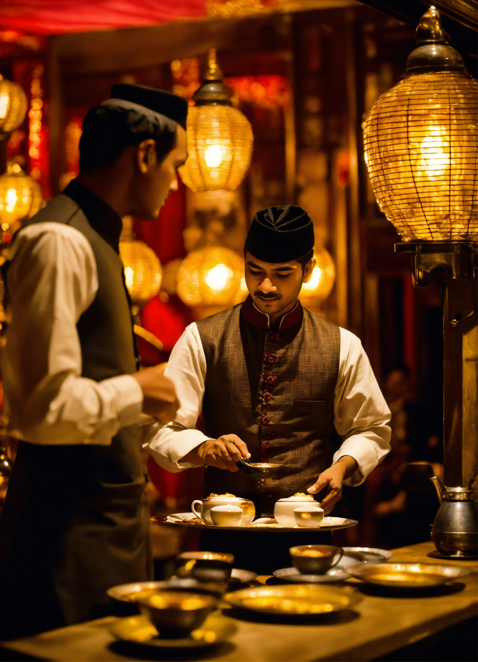Lexica - Skilled servers pour Chai tea from one cup to another cup in a ...