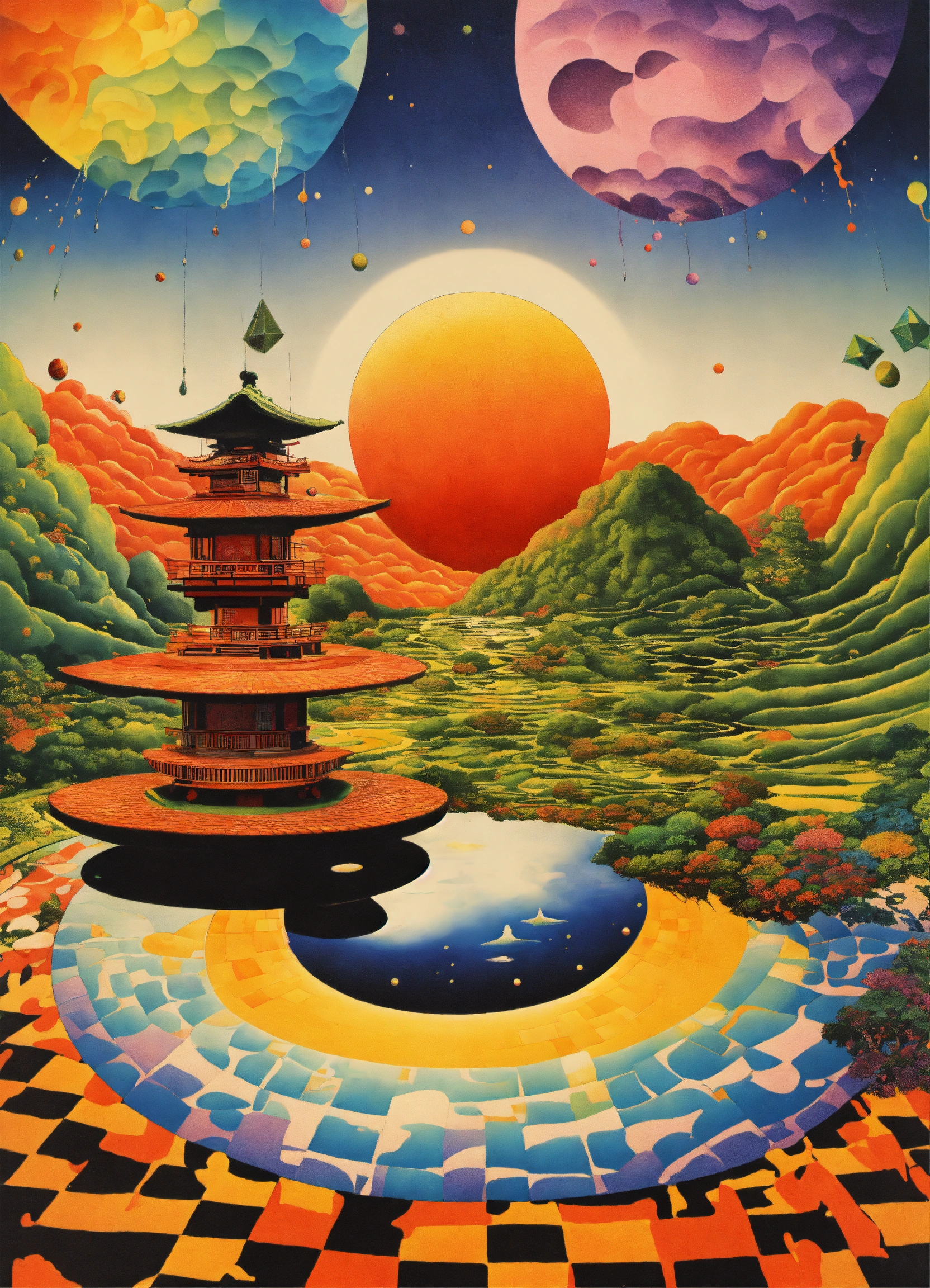 Lexica - Japanese vintage poster ,psychedelic ying yang dripping ...