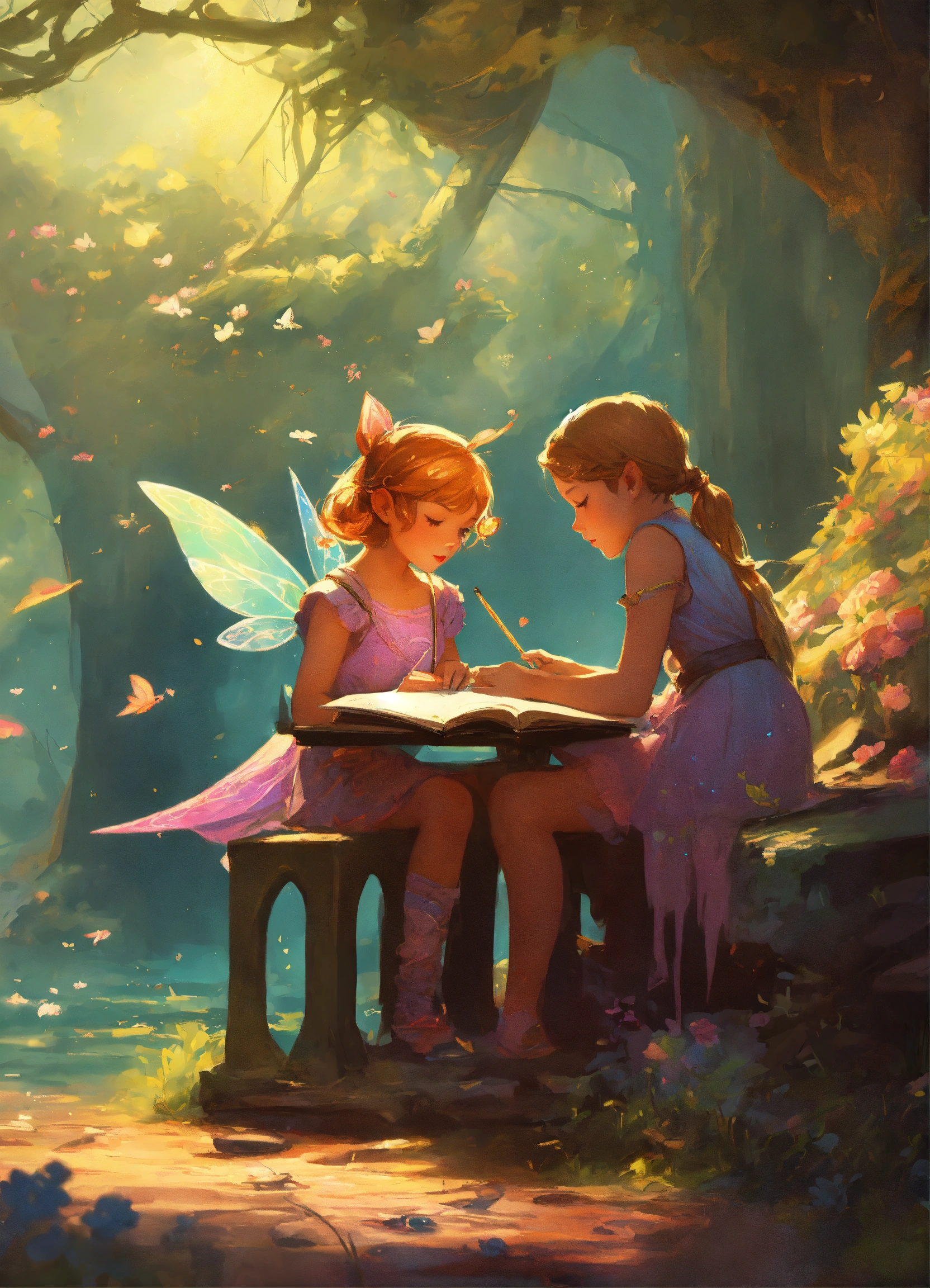 Lexica - Little fairy helps a young girl with her homework, fantasy ...