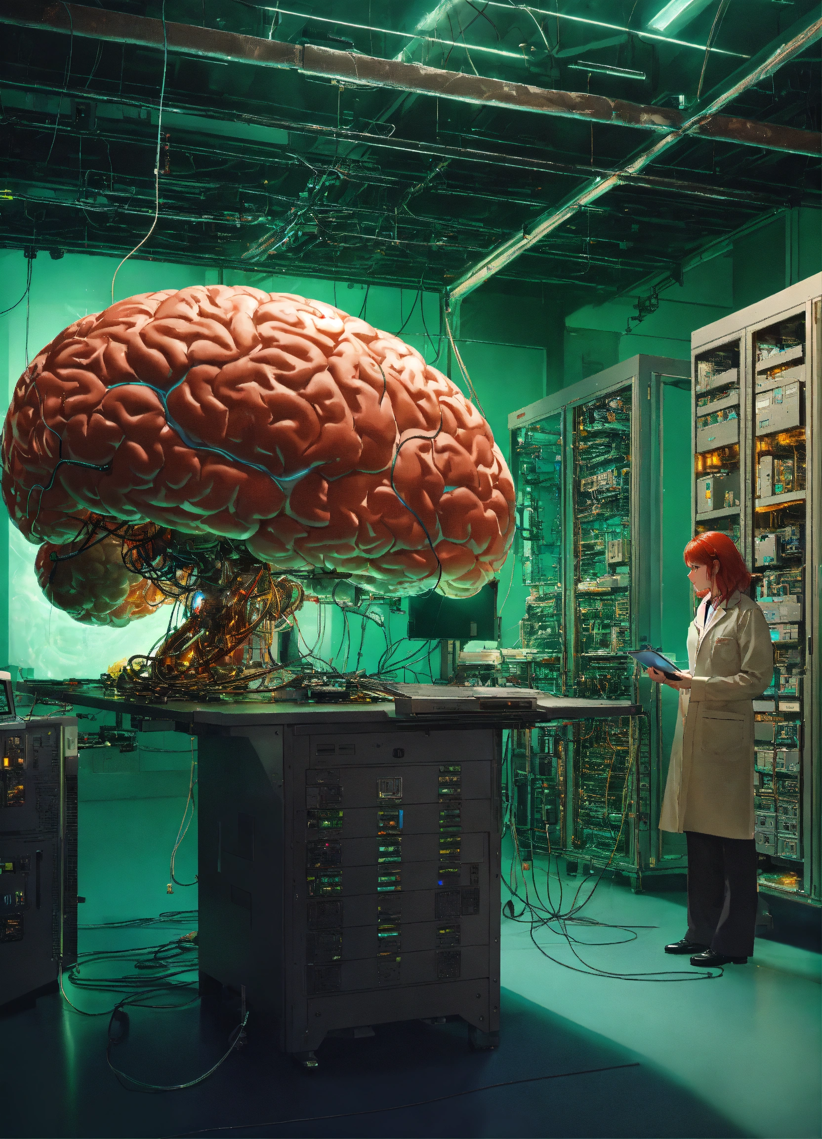 Lexica - In the center of the room, a colossal human brain is ...