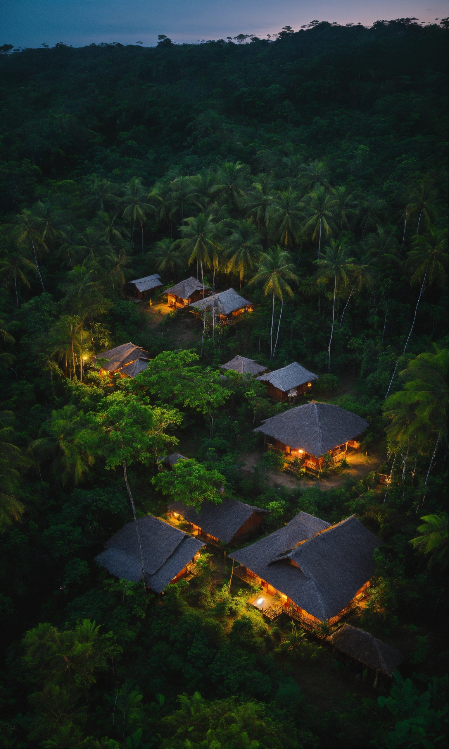 Lexica - Philippine forest, with small traditional houses, arial view ...