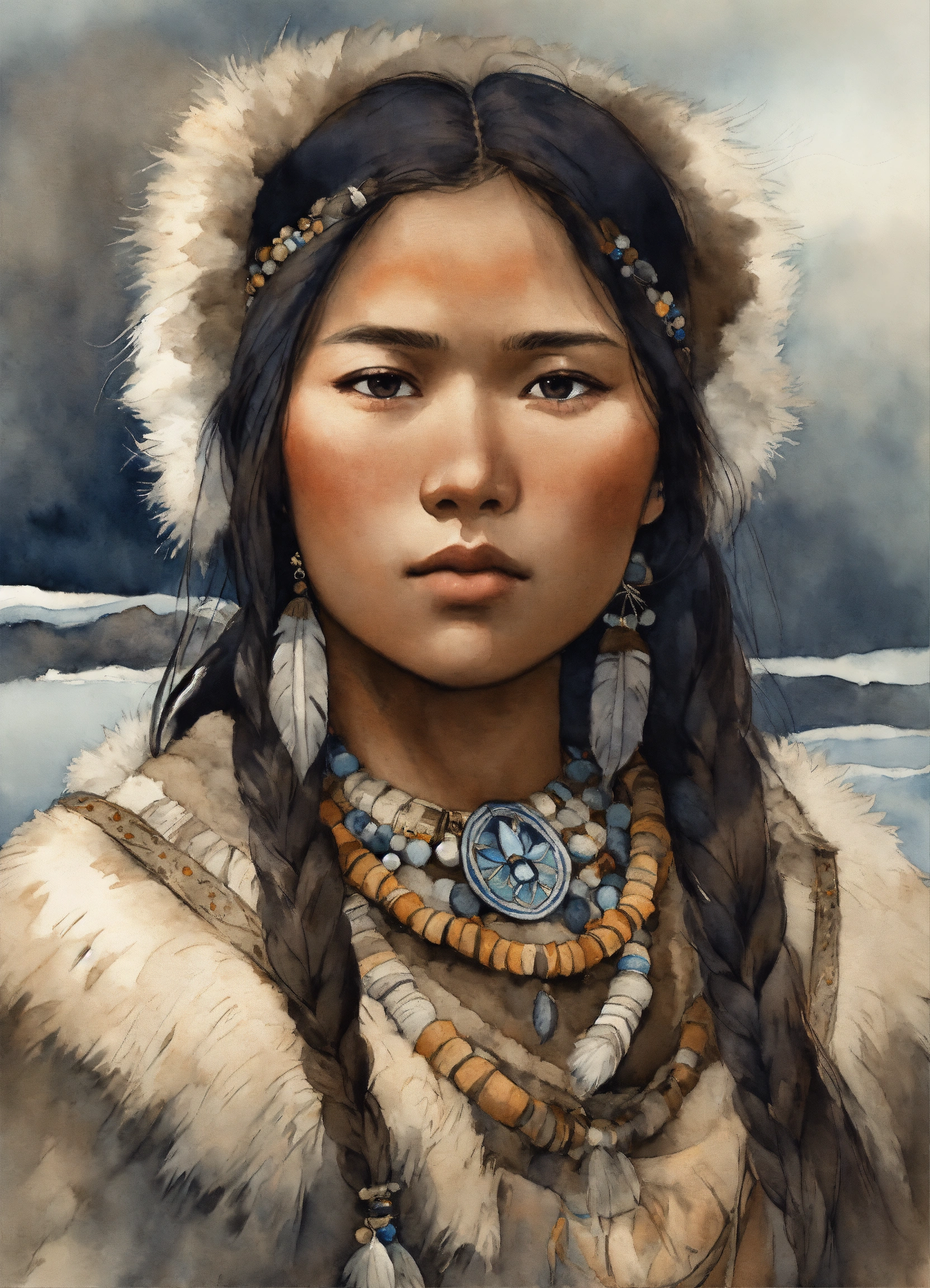 Lexica - Illustration of an inuit woman, young, 18 years old, beautiful ...