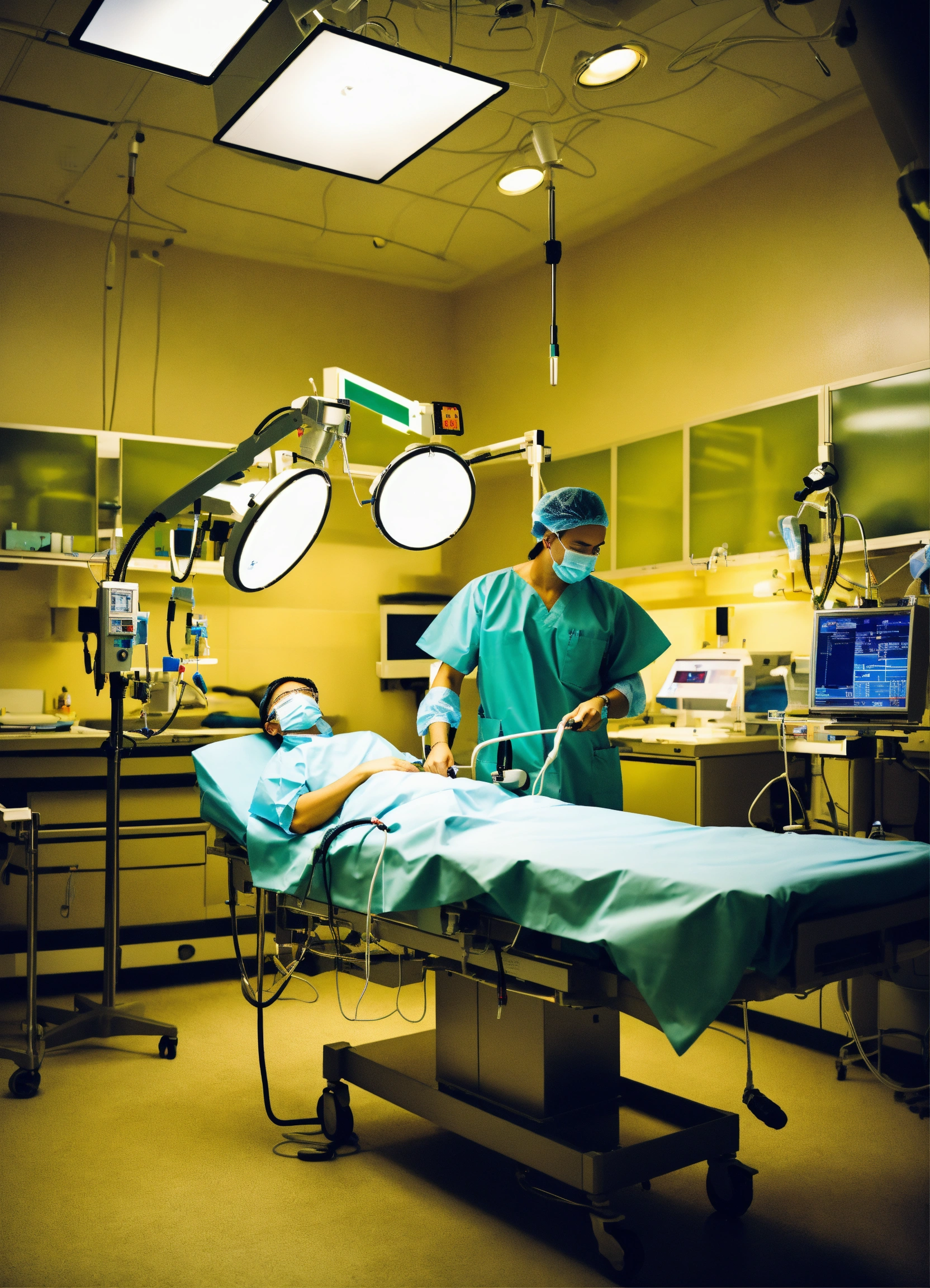 Lexica - Surgeon in an operating room sad, patient in a medical bed ...