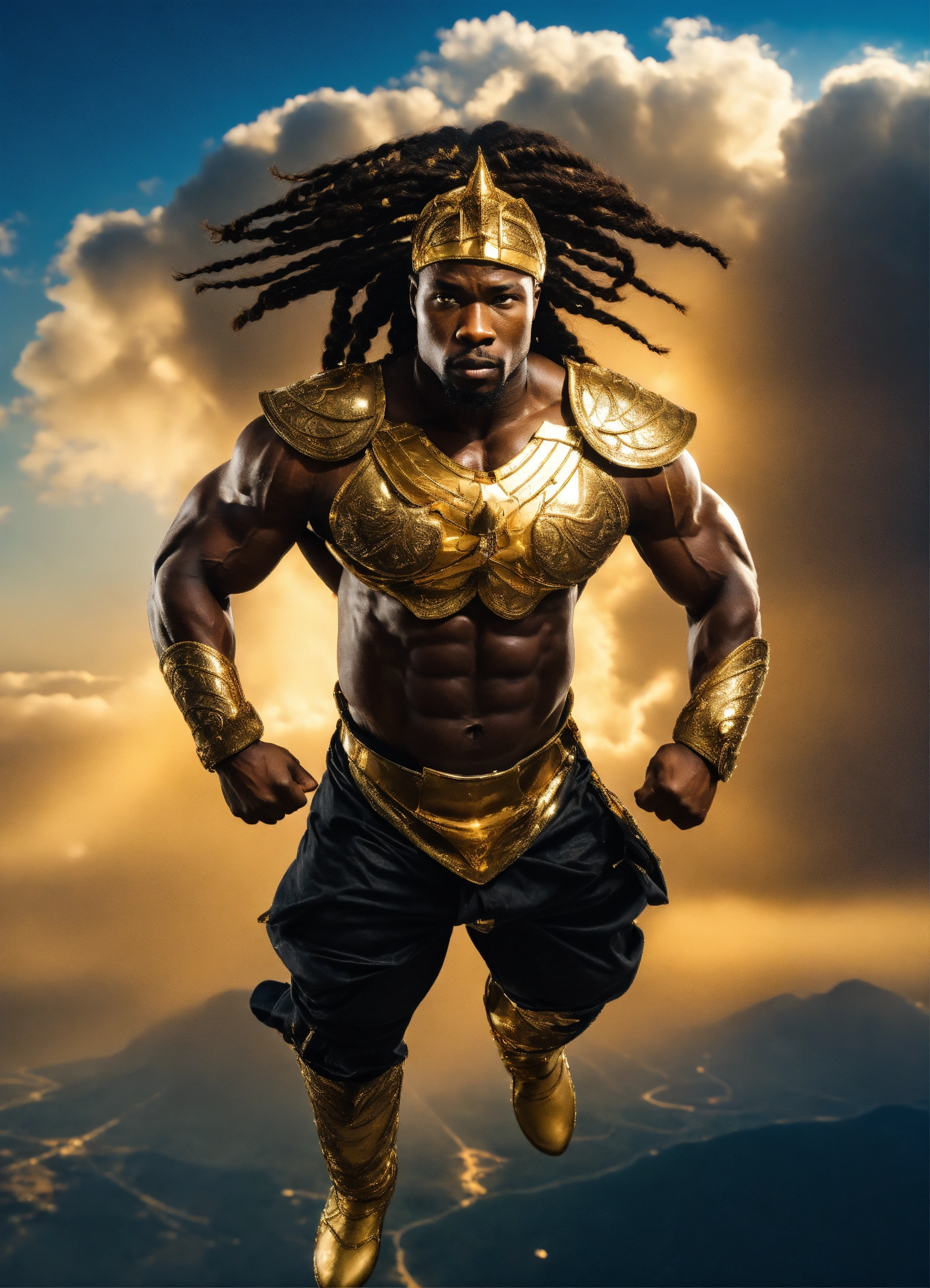 Lexica - Dramatic aerial photograph of a muscular African god warrior ...