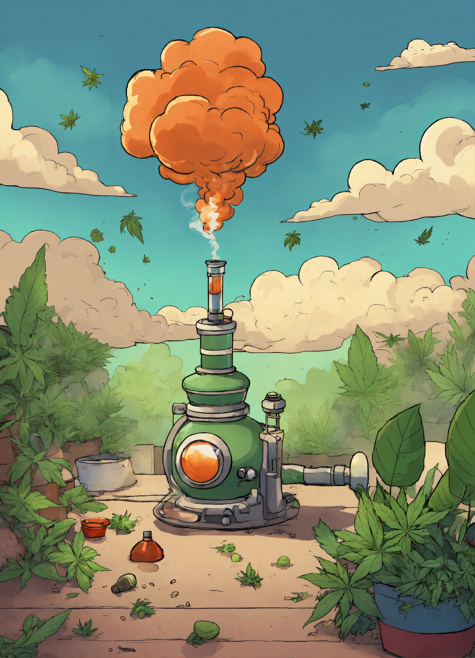 Lexica - Cartoon smoking marijuana bong blasting into sky because of ...