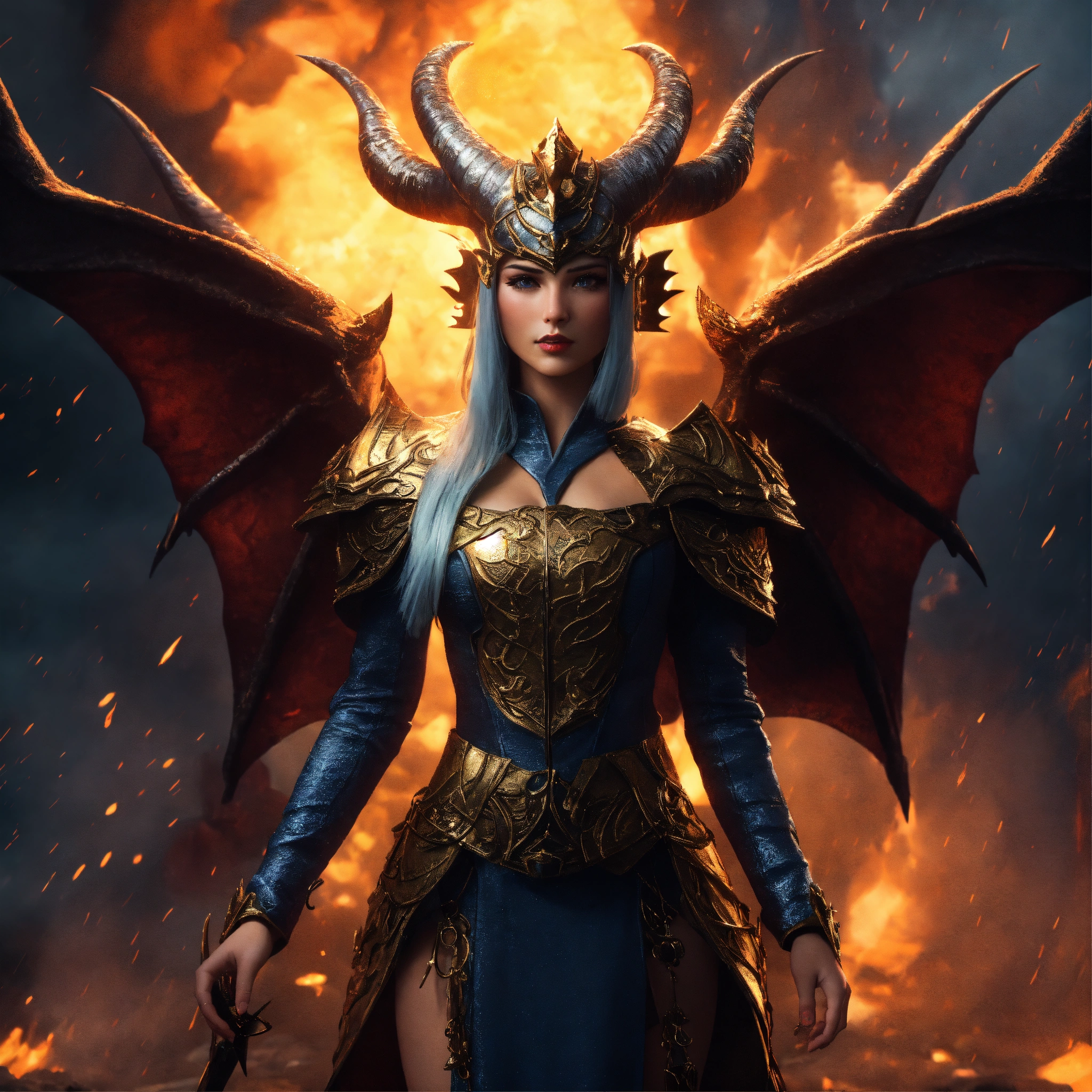 Lexica - Antagonist young Mythical queen age 24 with short horns and ...