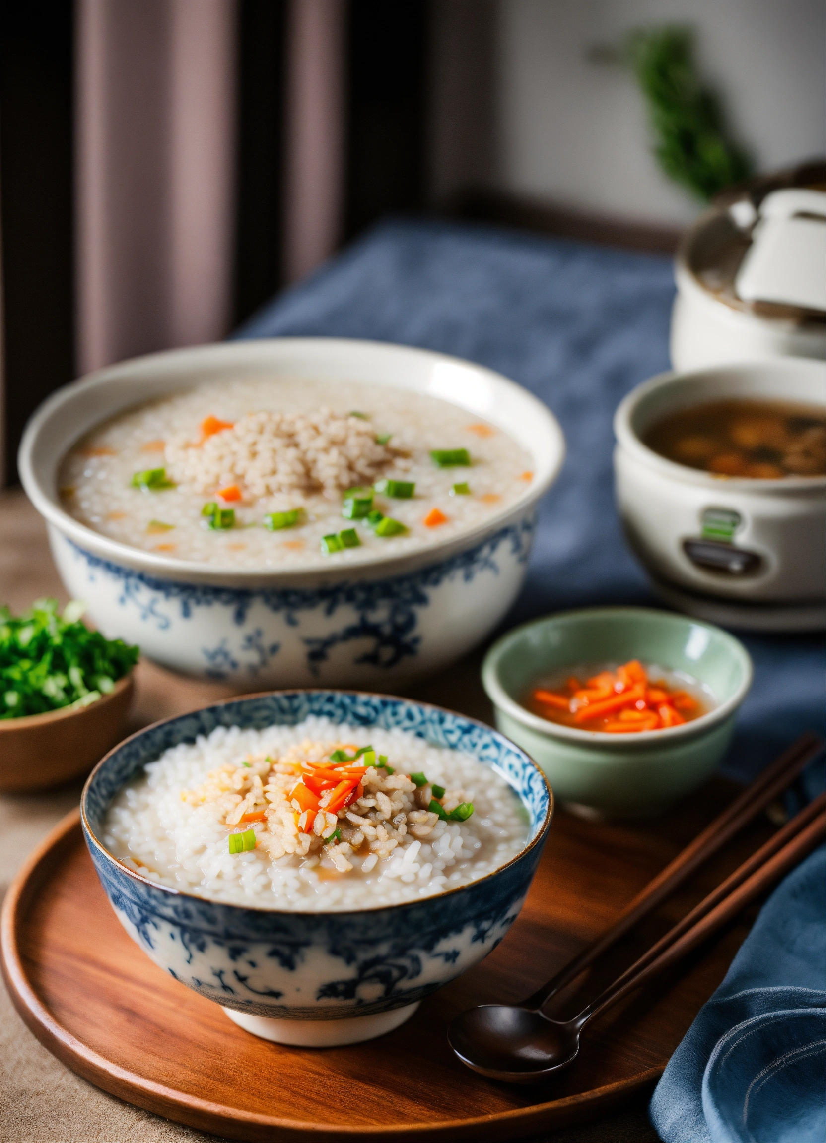Lexica - A bowl of rice congee with a rice cooker in the background