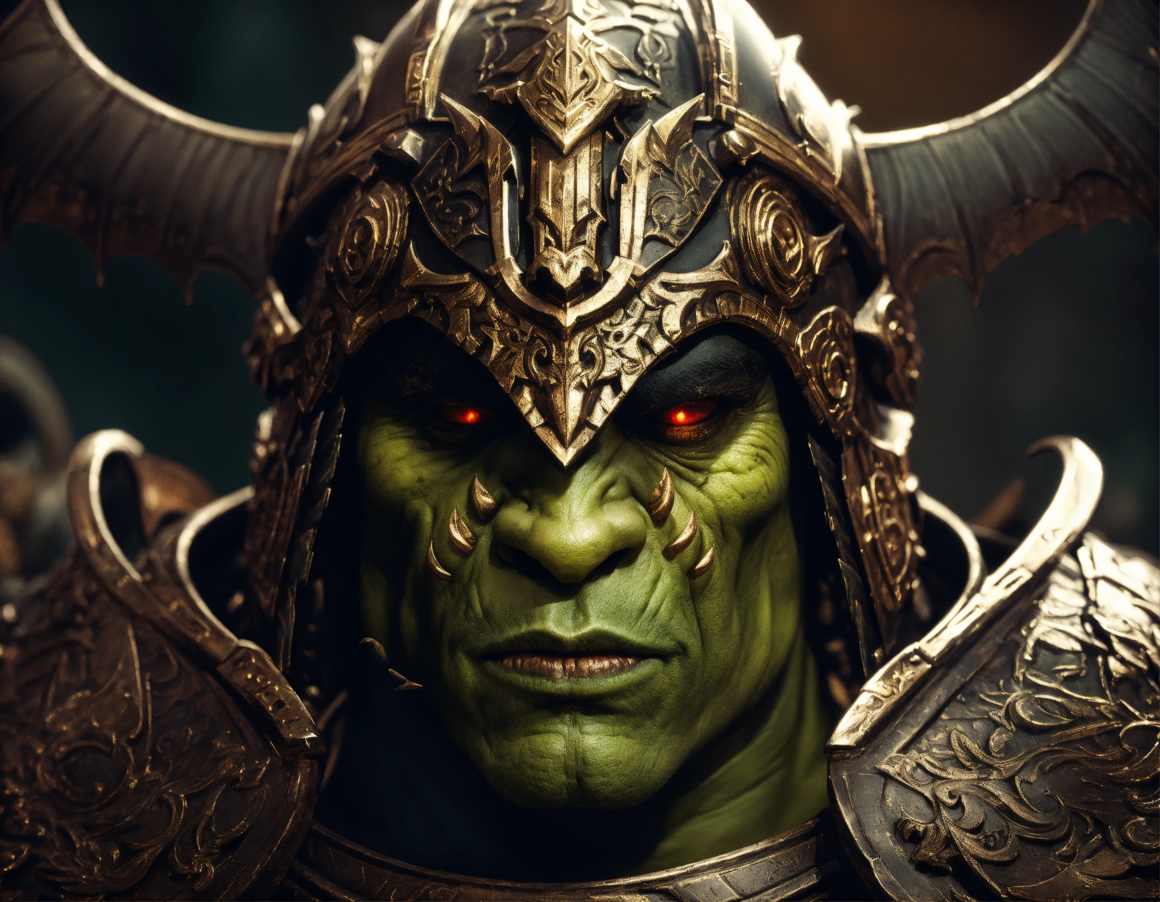 Lexica - A close up of an orc wearing a helmet, symmetrical epic ...