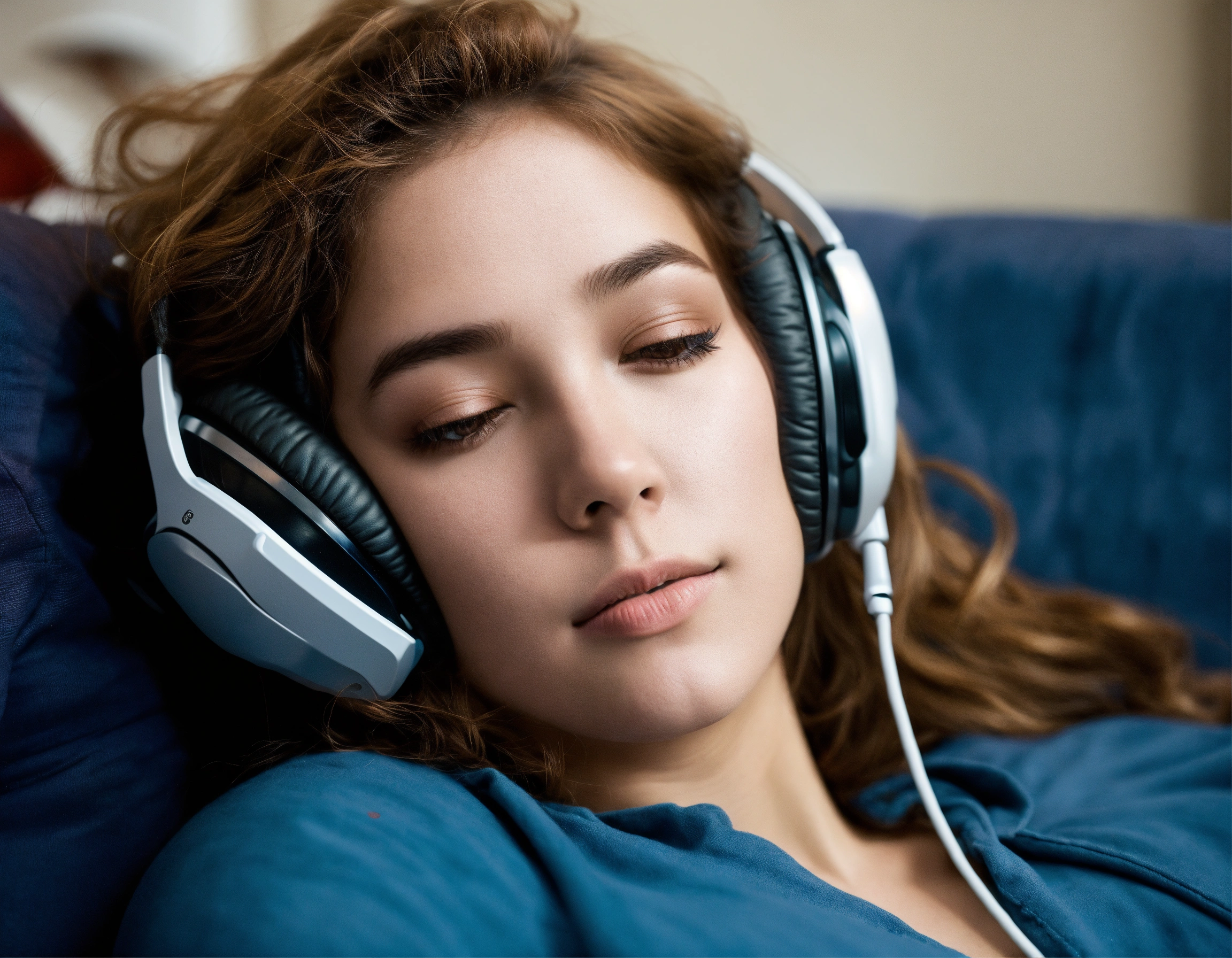 Lexica - Tete d'une Jeune femme couché sur le dos, elle porte un casque ...
