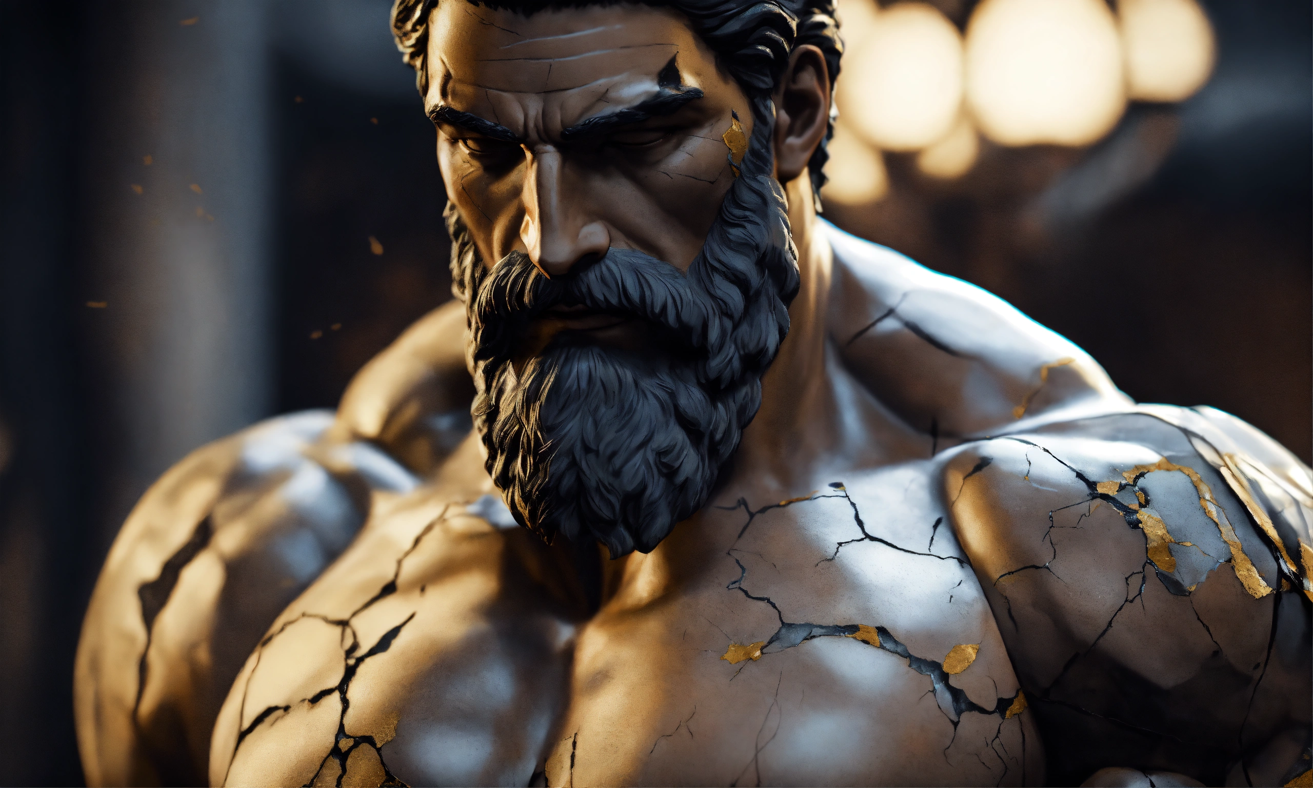 Lexica - A muscular statue of a strong Greek man with a beard and scars ...
