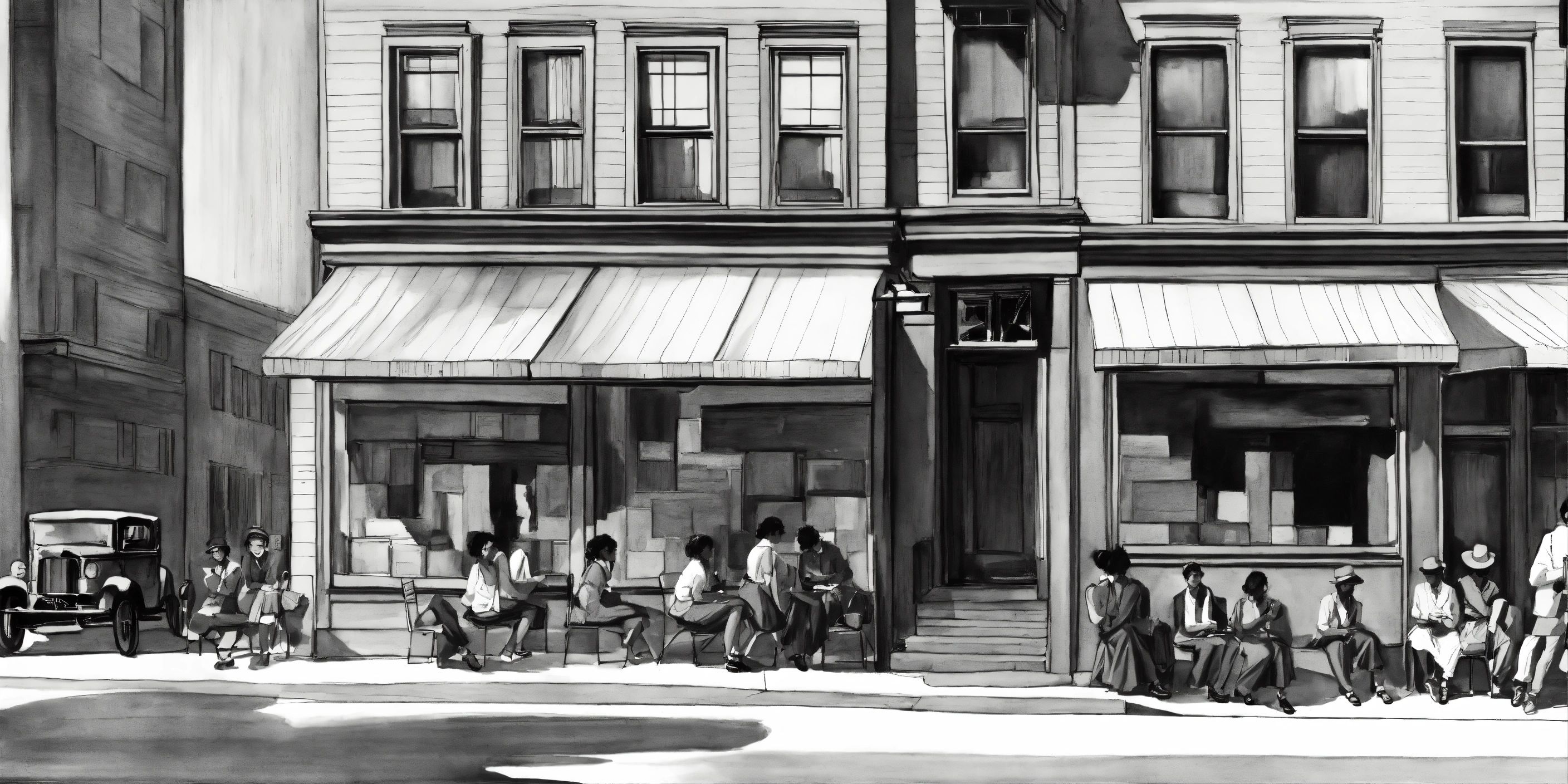 Lexica Graphite street scene drawing inspired by Alice Neel's black