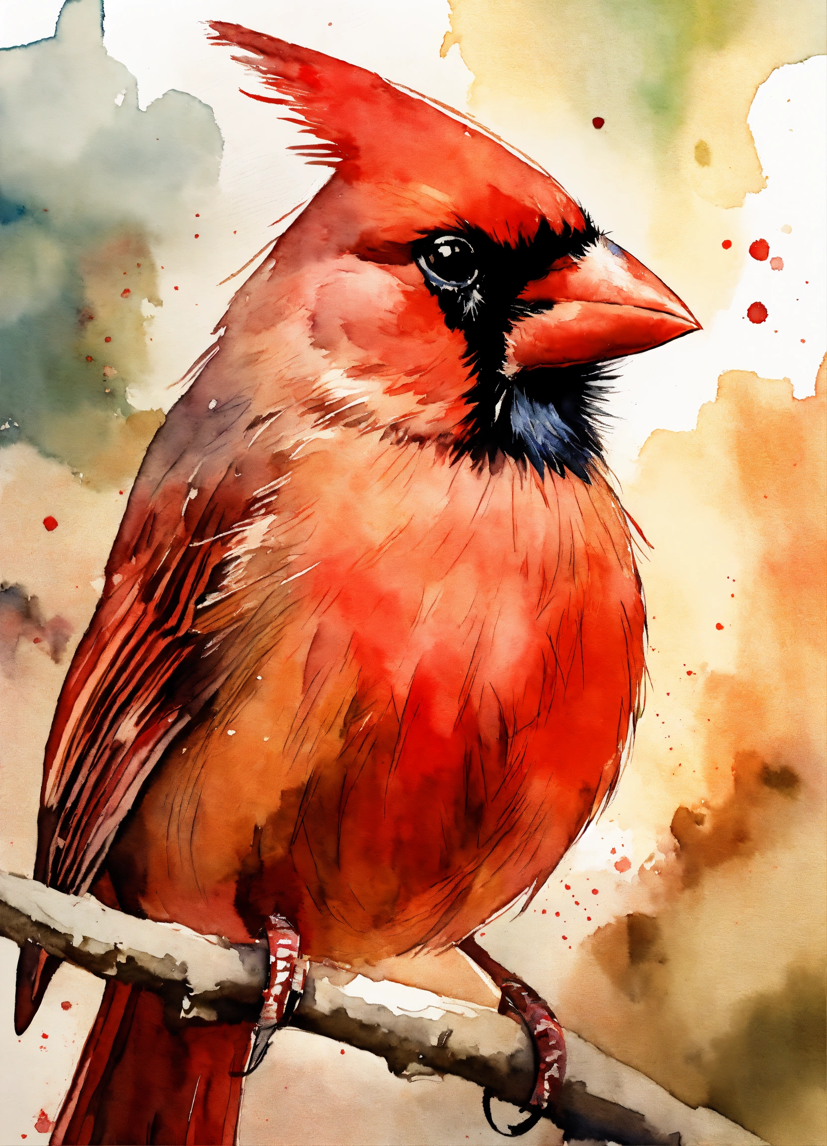 Lexica - Angry Cardinal Side Profile In Watercolor Style