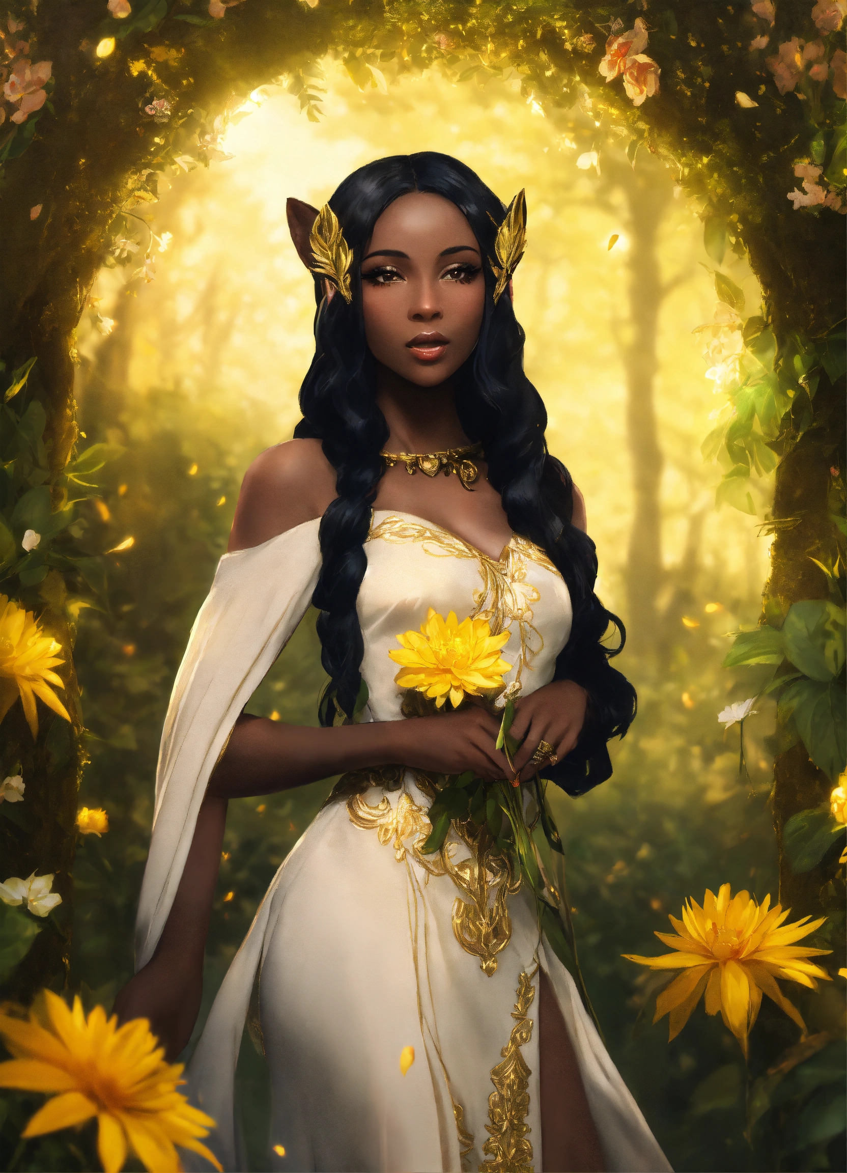 Lexica - A beautiful shapely brunette elf black woman with pointy ears ...