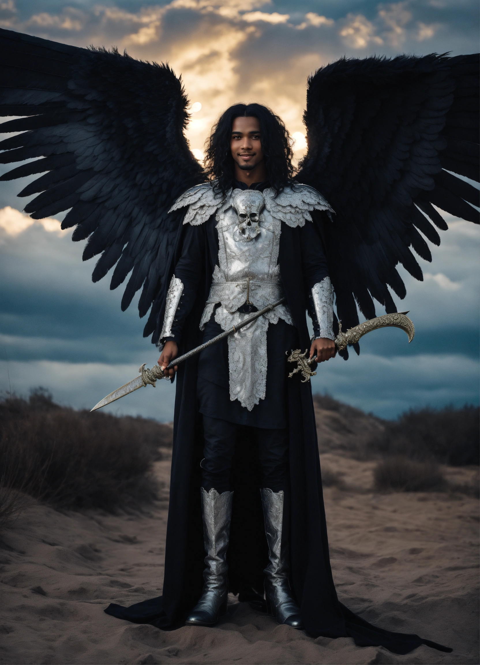 Lexica - Iconoclastic surreal full body photo of a windblown Archangel ...
