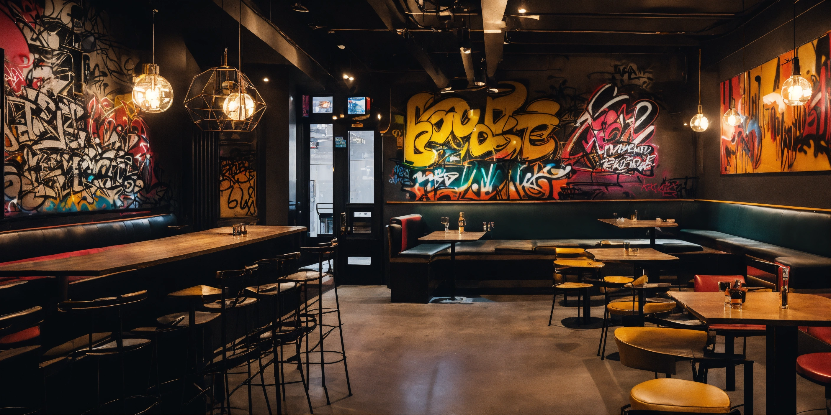 Lexica - Cafe interior design in modern hip-hop theme with graffiti's ...