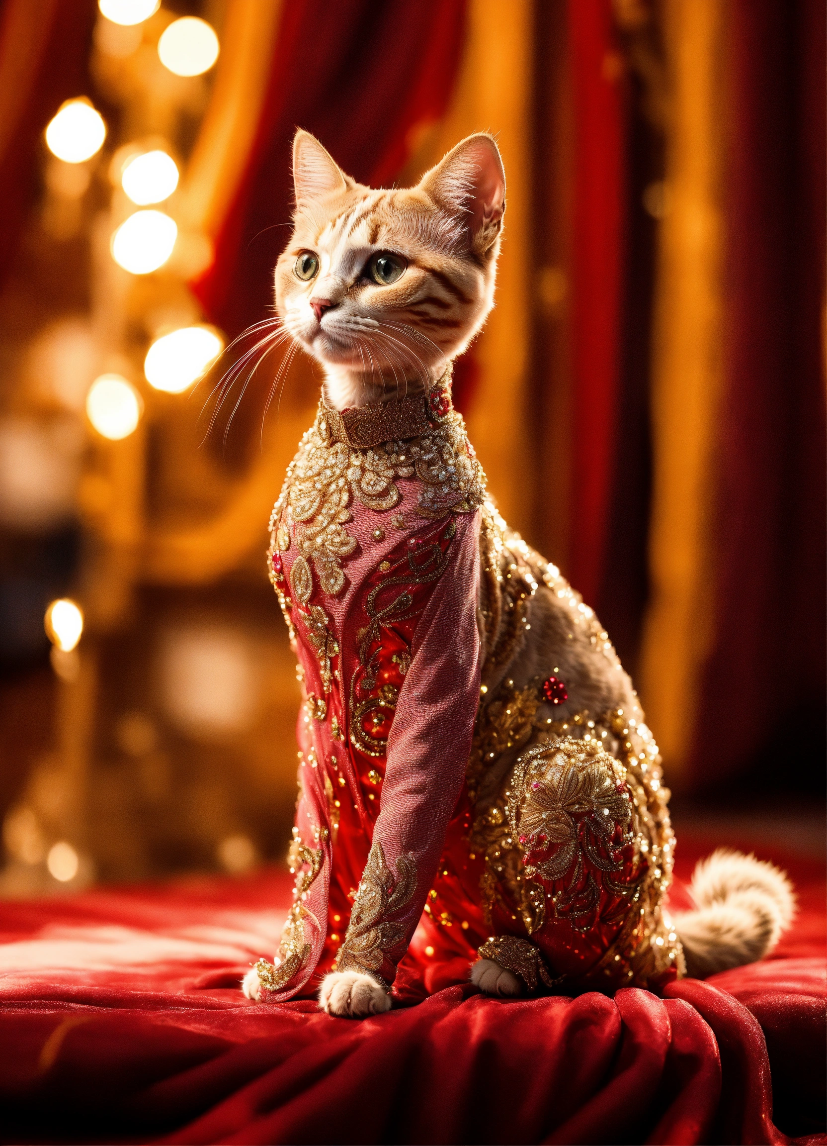Lexica - An elegant Baby cat model, dressed in a glamorous evening gown ...
