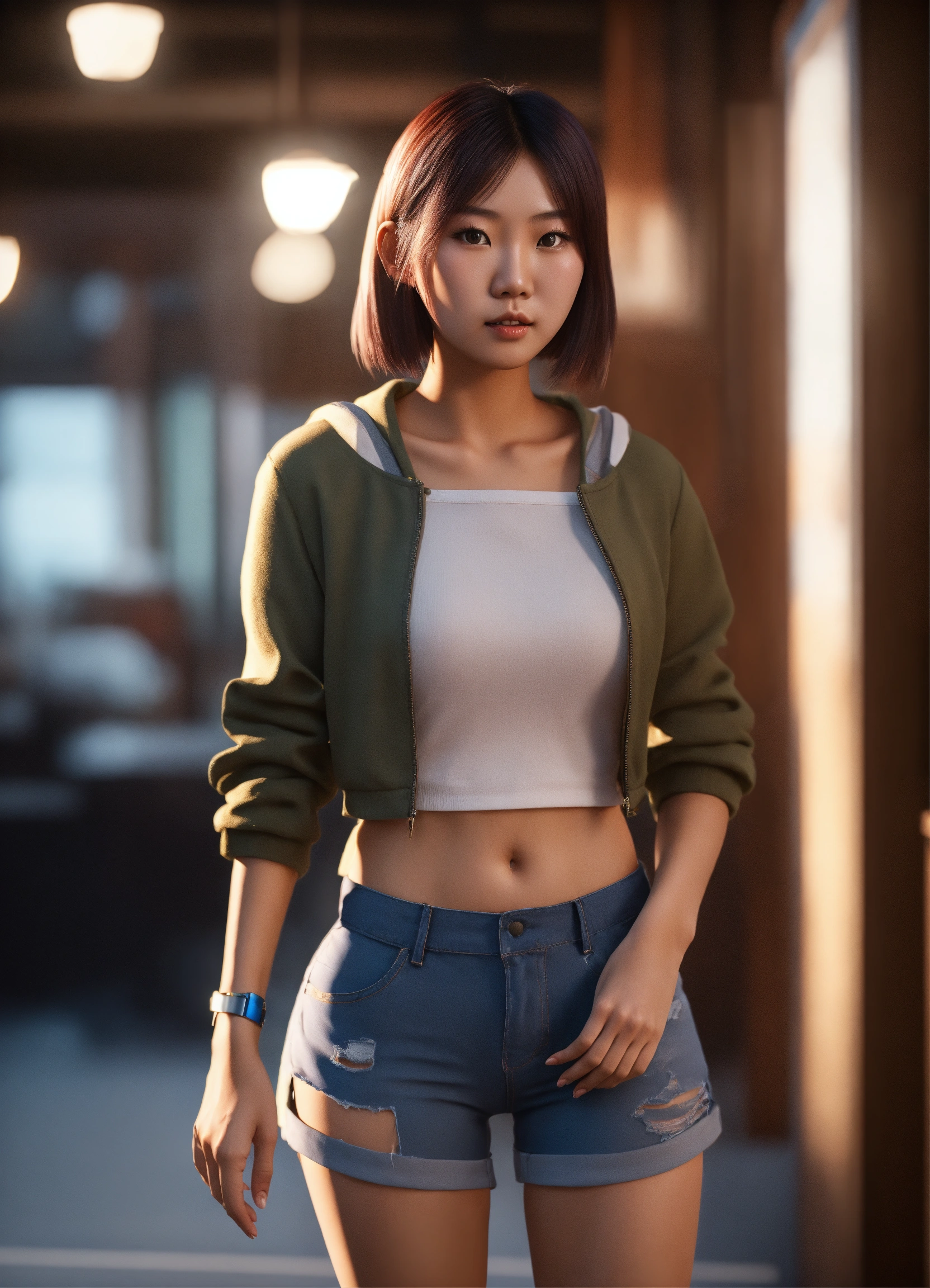 Lexica - Unreal engine 8k cute asian girl wearing tight shorts looking  behind