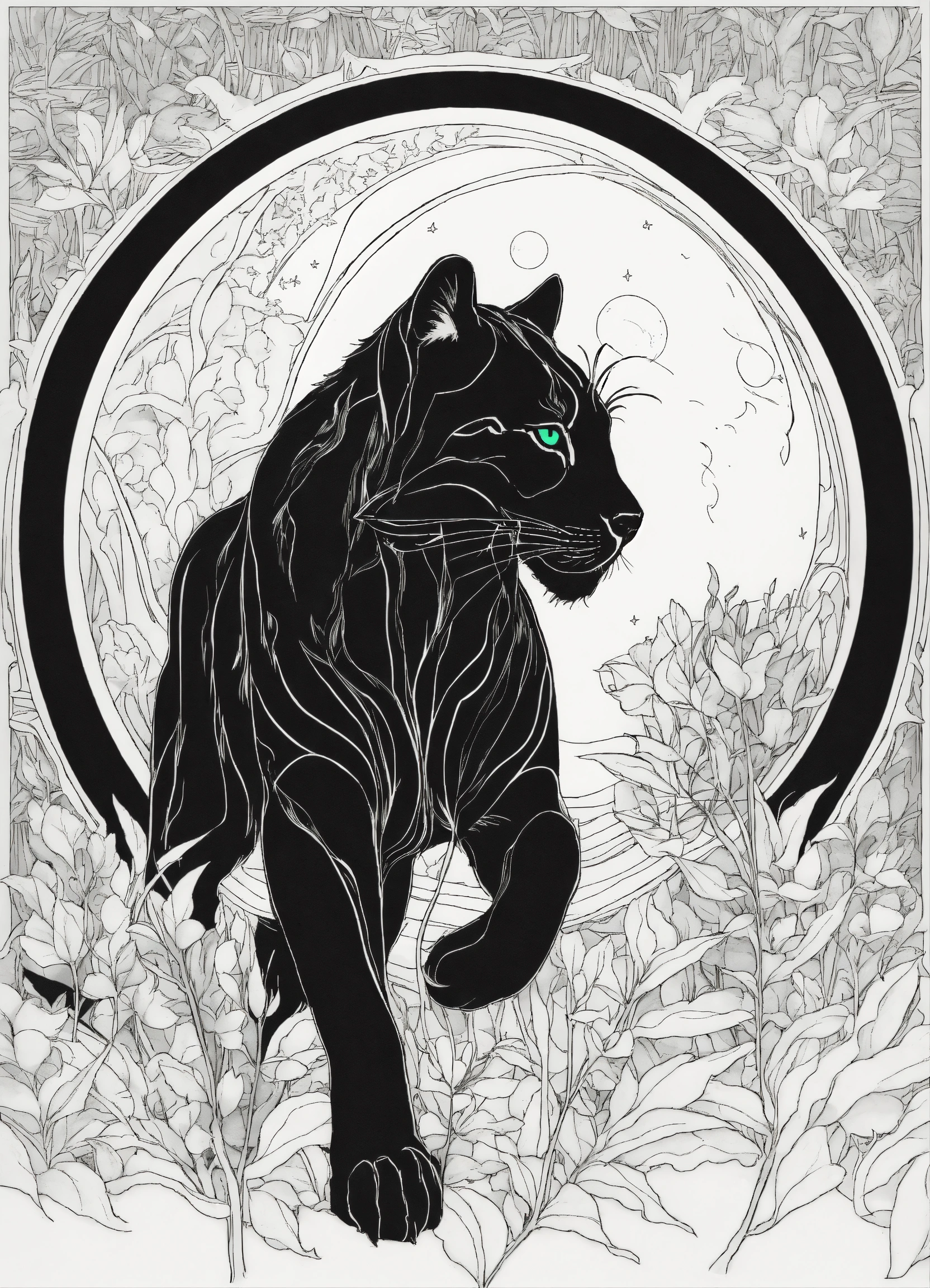 Lexica - Extremely simple image. Moonshadow Panther. black and white ...
