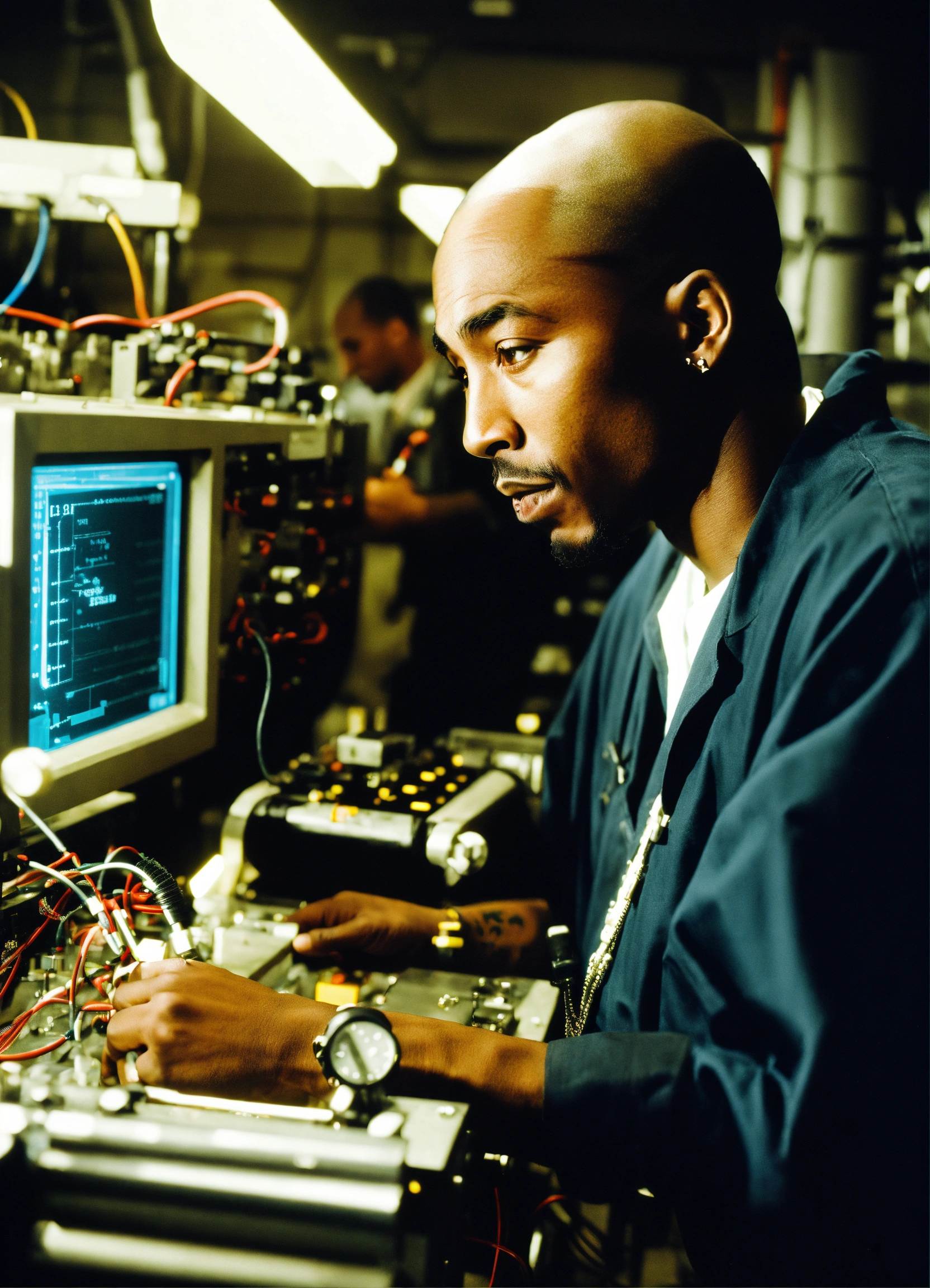 Lexica - Tupac Shakur an MIT physicist surrounded by advanced equipment