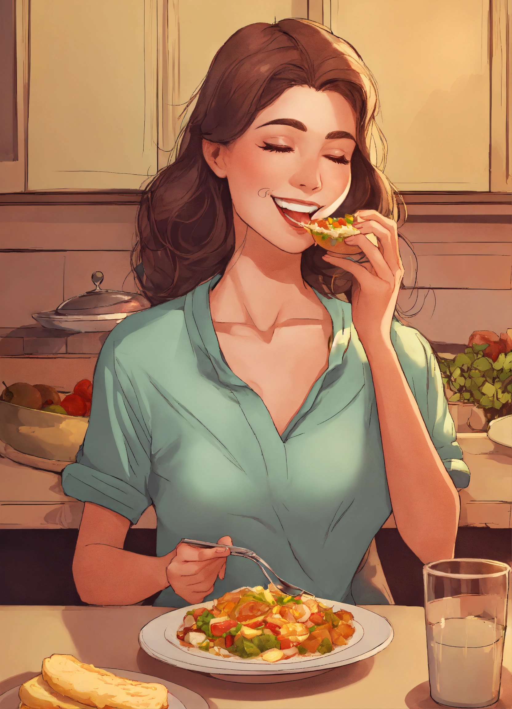 Lexica - A nice eating woman cartoon