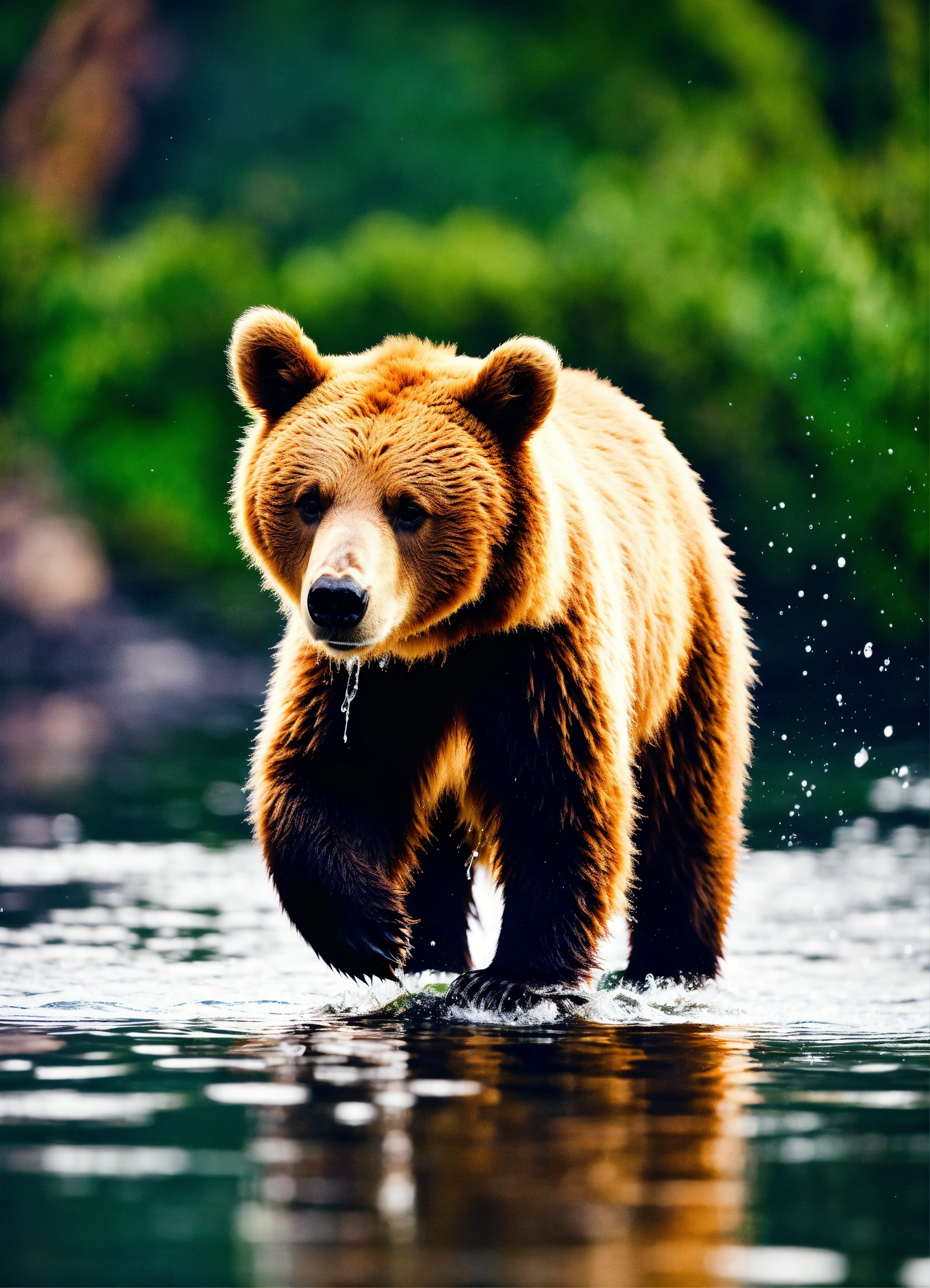 Lexica - A small and cute bear walking on the water surface