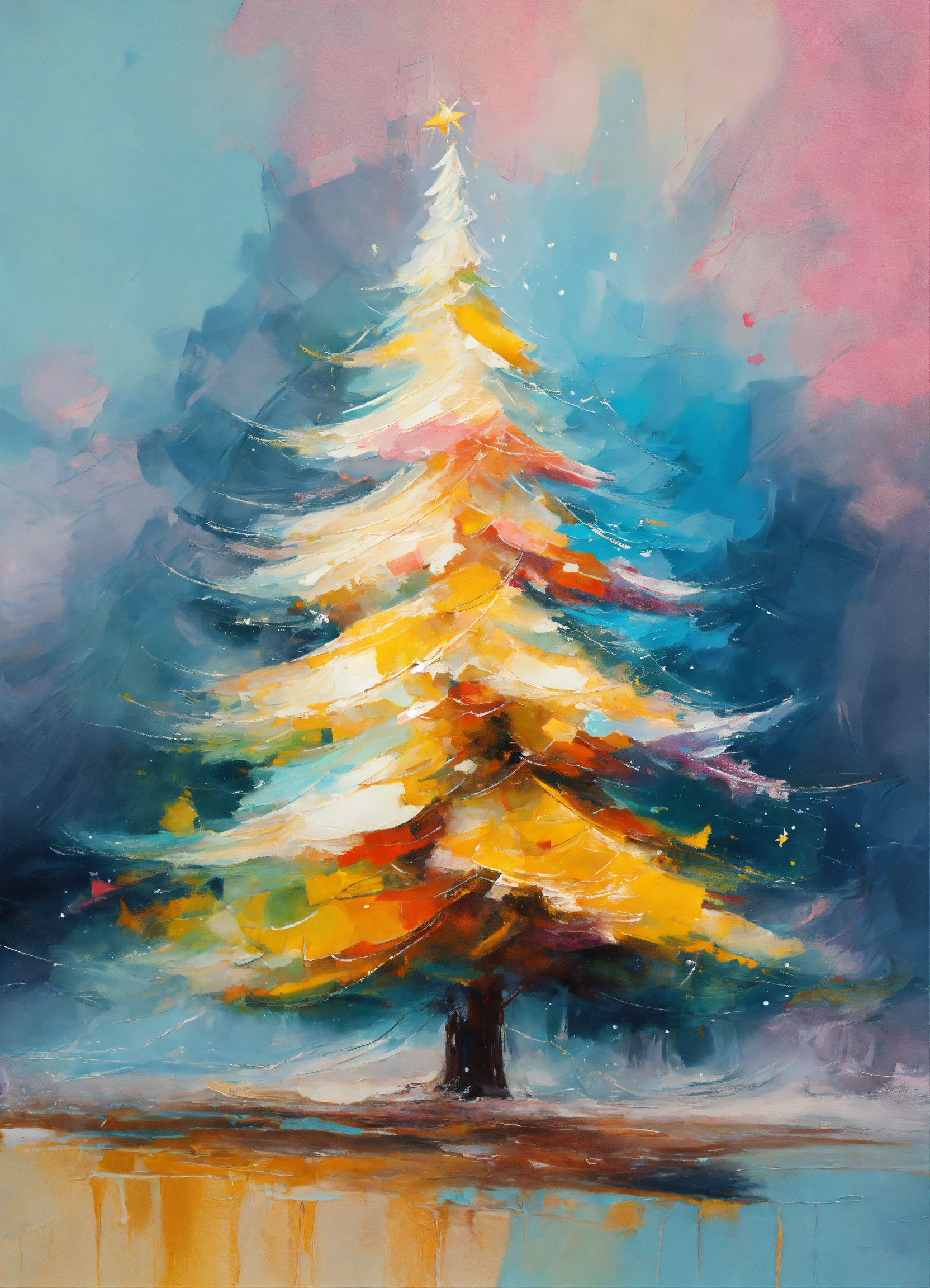 Lexica - Abstract oil painting of Christmas tree, pastel colors splash