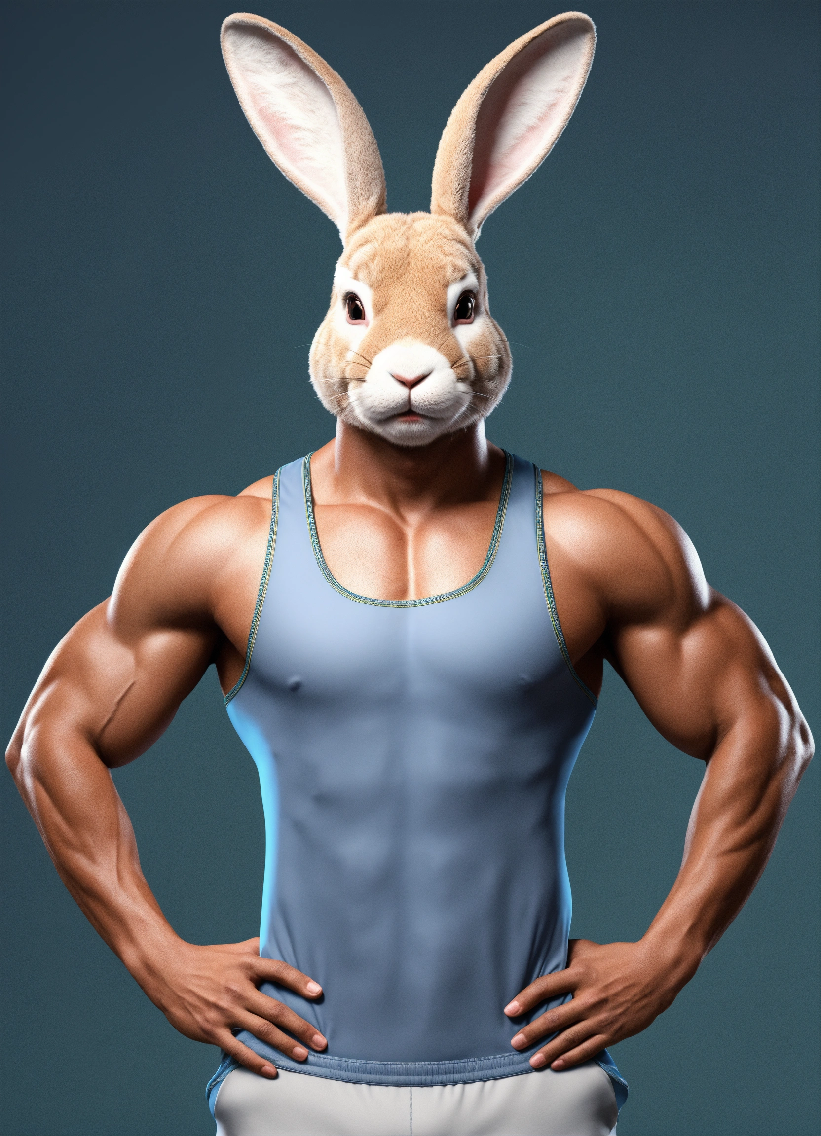 Lexica - A rabbit head man, with fitness wear, front view, fitness wear ...