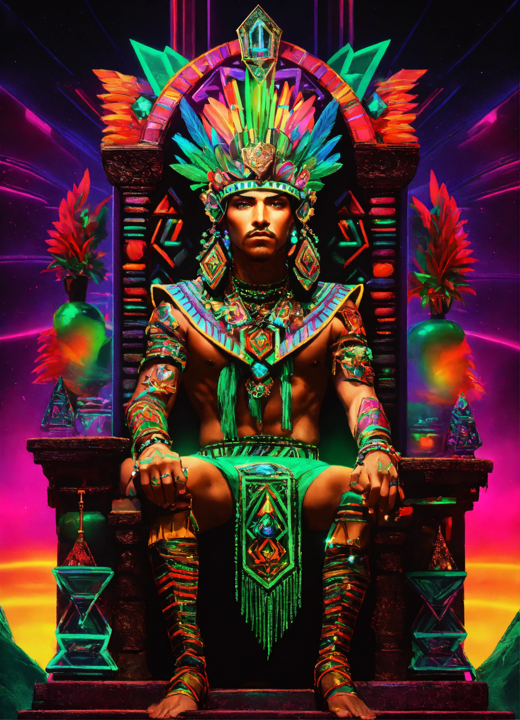 Lexica - Aztec warrior of diamonds and emeralds and shimmer black neon ...