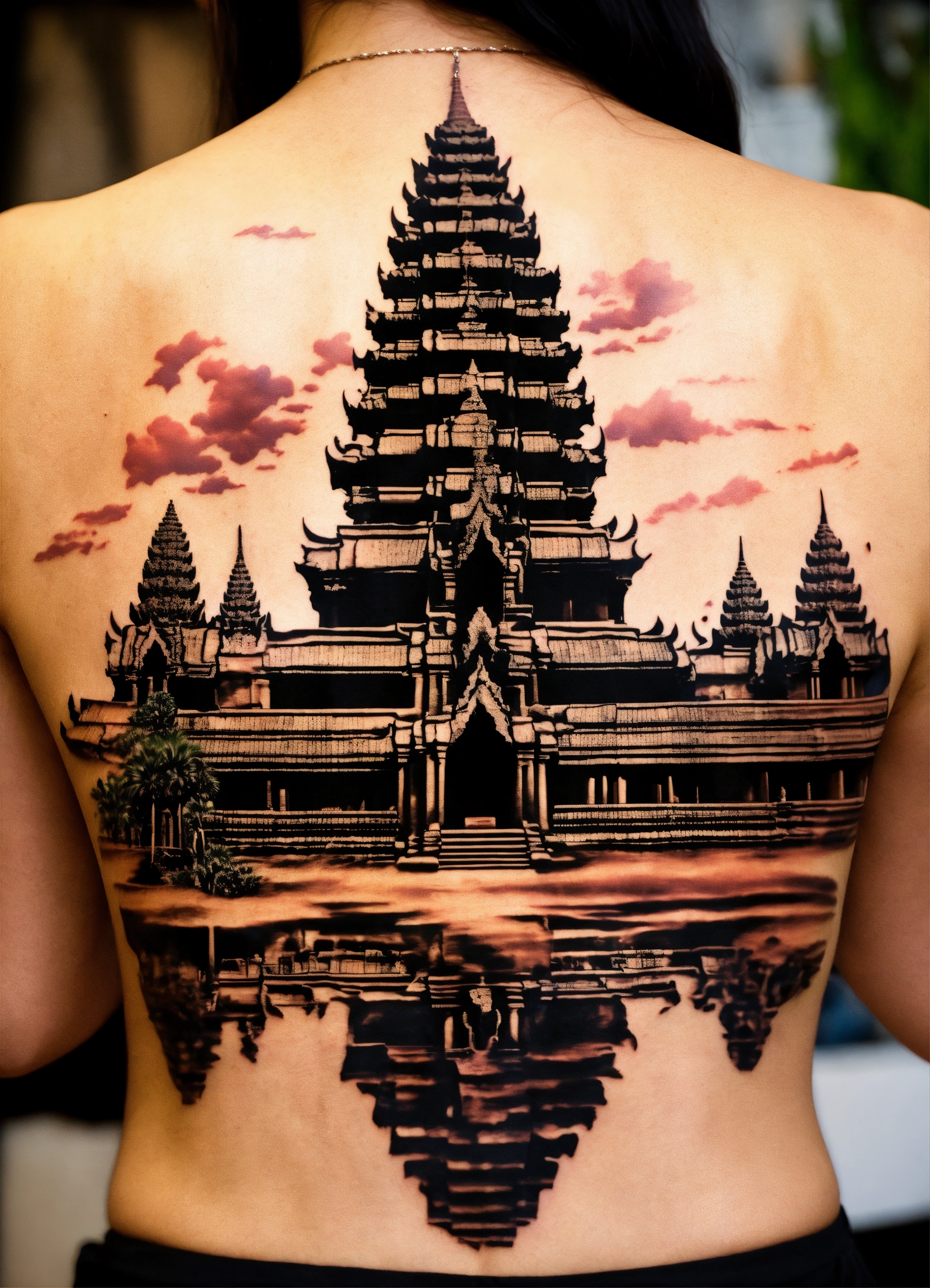 Lexica Angkor wat themed back tattoo