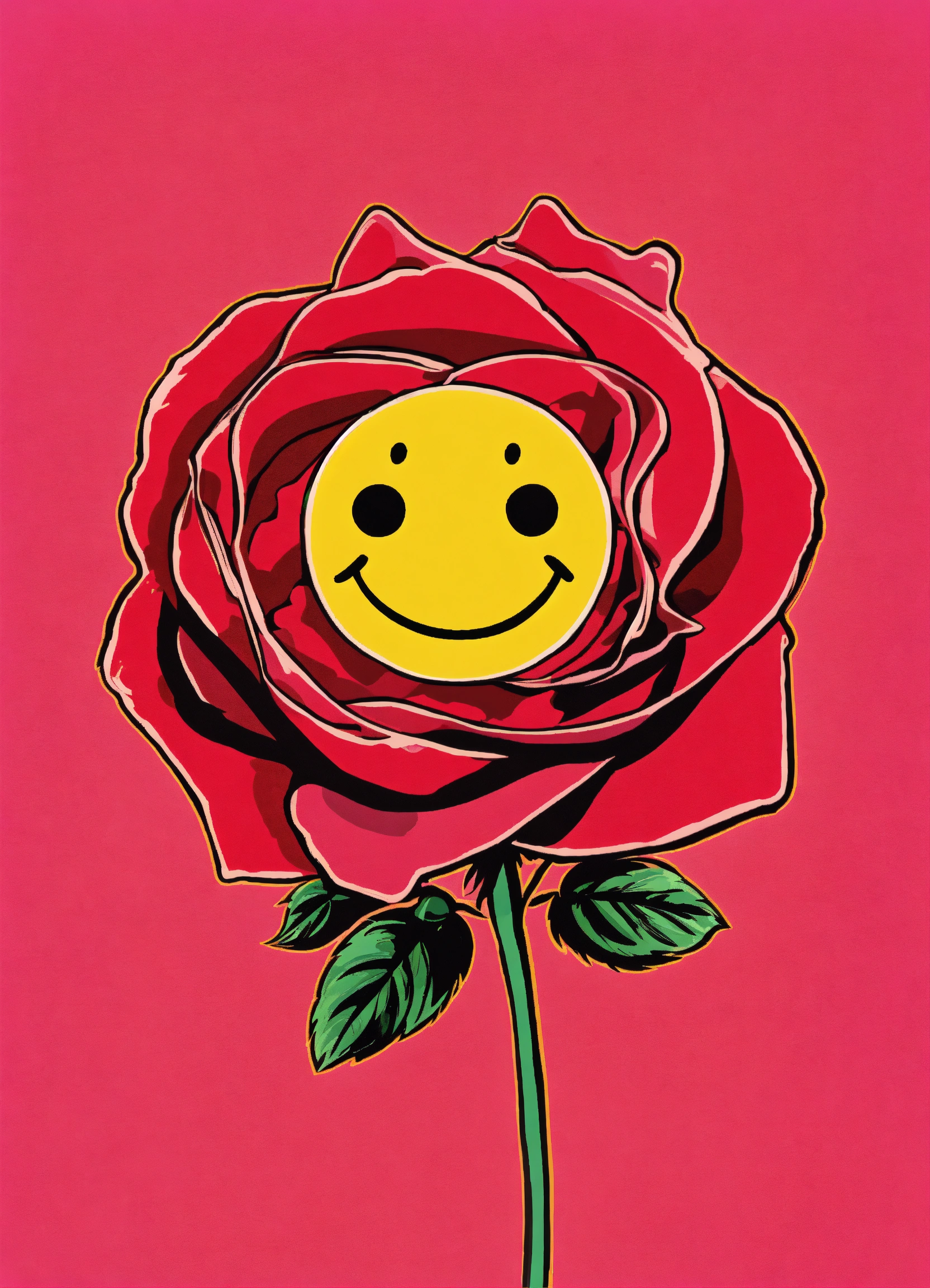 Lexica - A single anthropomorphic rose with a smiley face, two x for ...