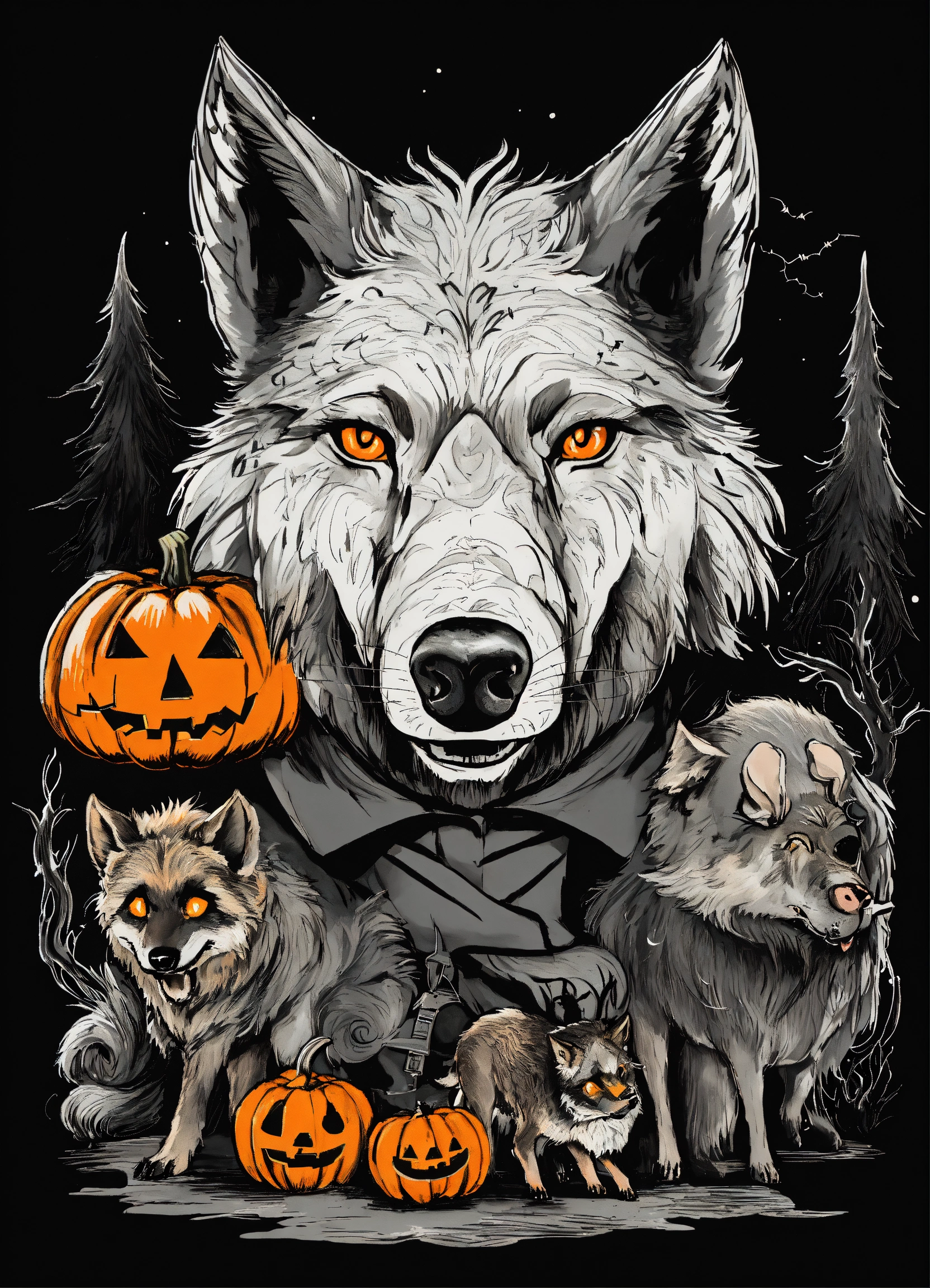 Lexica - Tattoo style image of the wolf and the three little pigs in ...