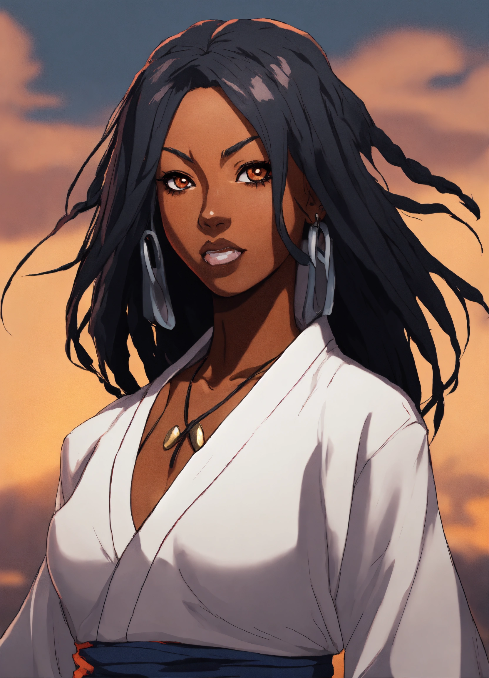 Lexica - A Black woman Gojo shinigami with full dark hair drawn in the ...