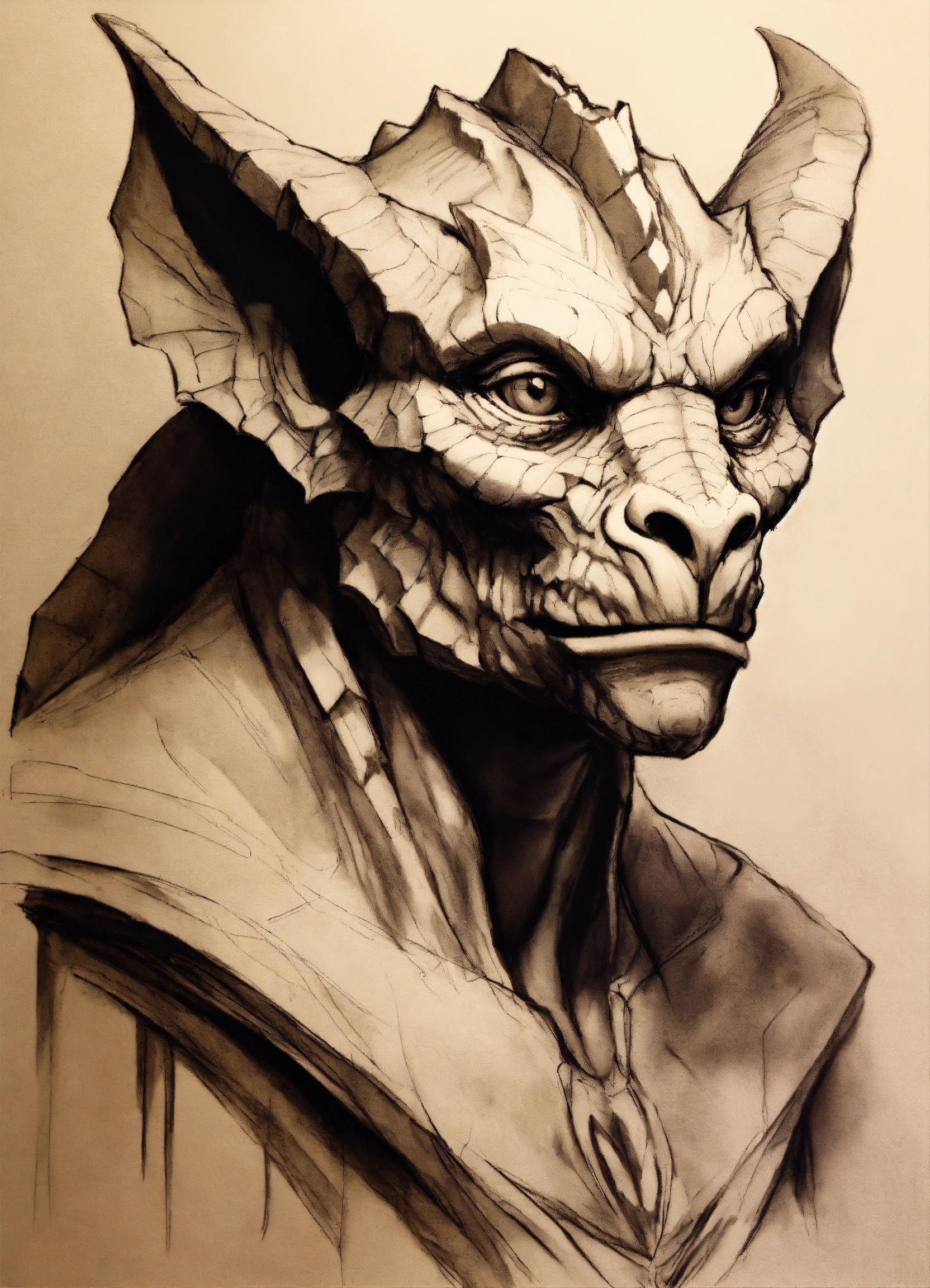 Lexica - Sketch a realistic gargoyle portrait on white paper.