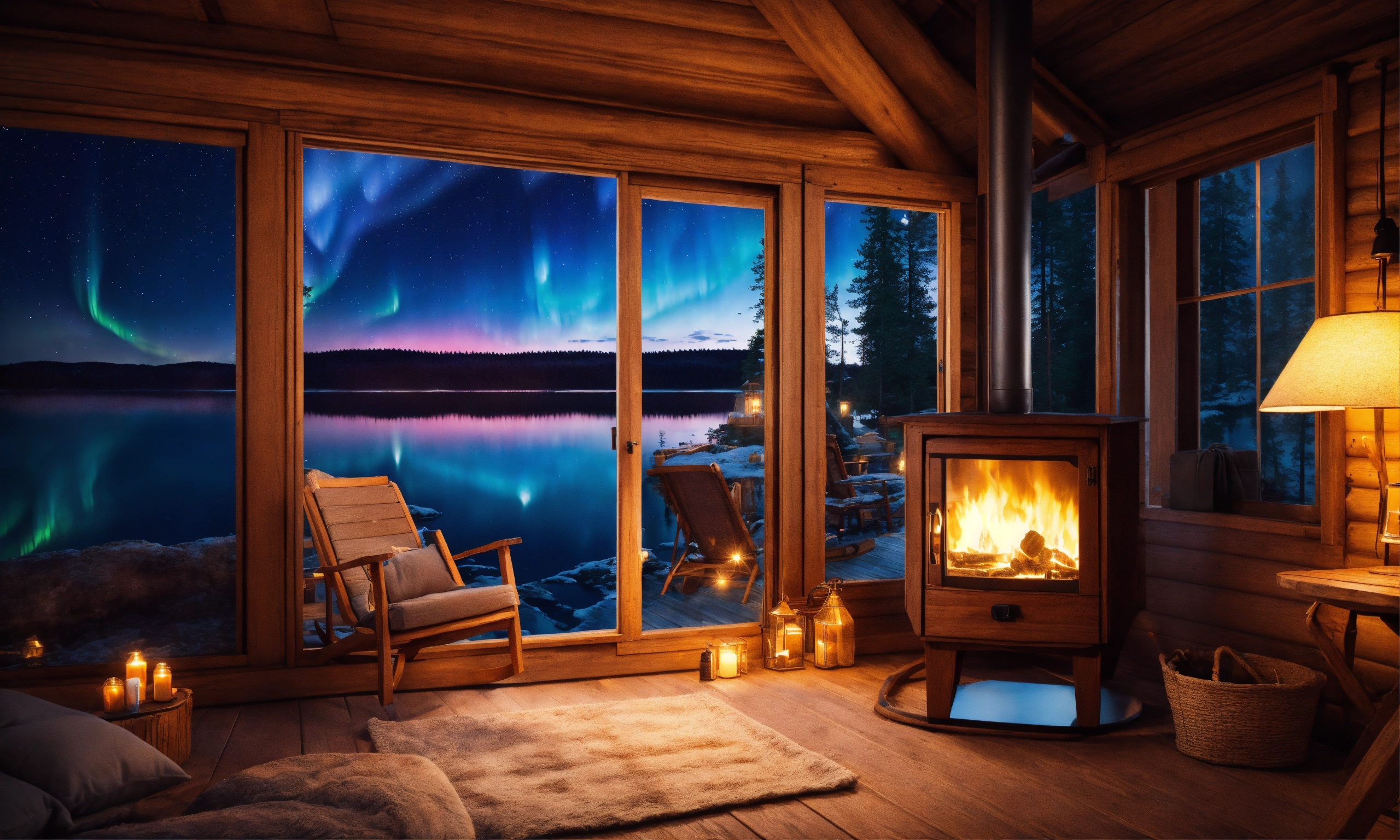 Lexica - Epic shot of very cozy wooden cabin and an detailed and ultra ...